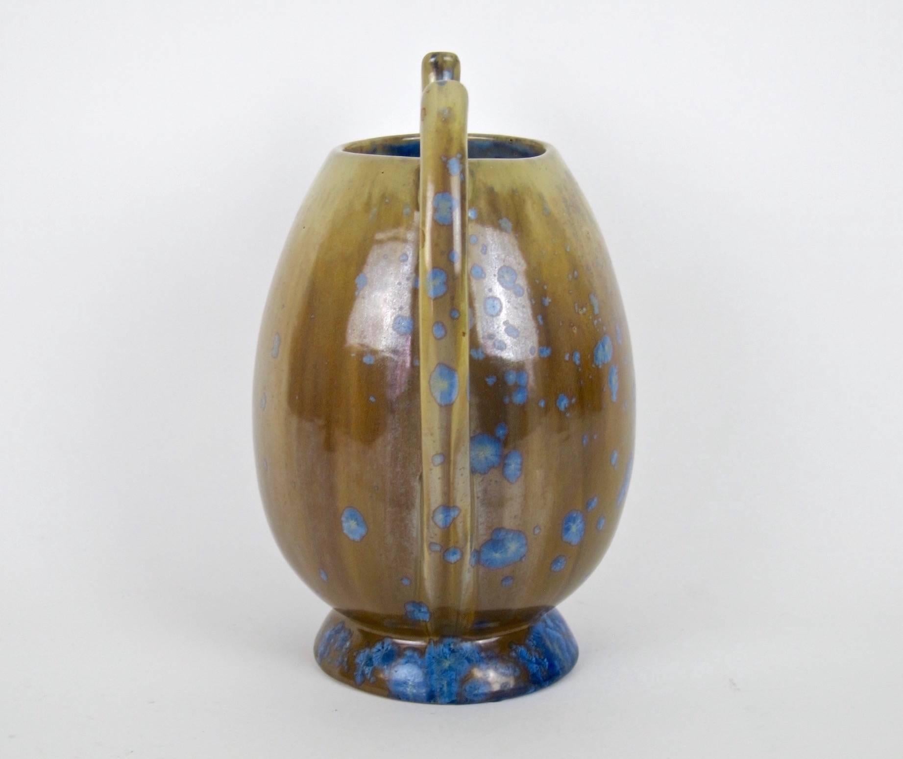 French Pierrefonds Art Nouveau Batwing Stoneware Vase with Crystalline Glaze In Good Condition In Los Angeles, CA