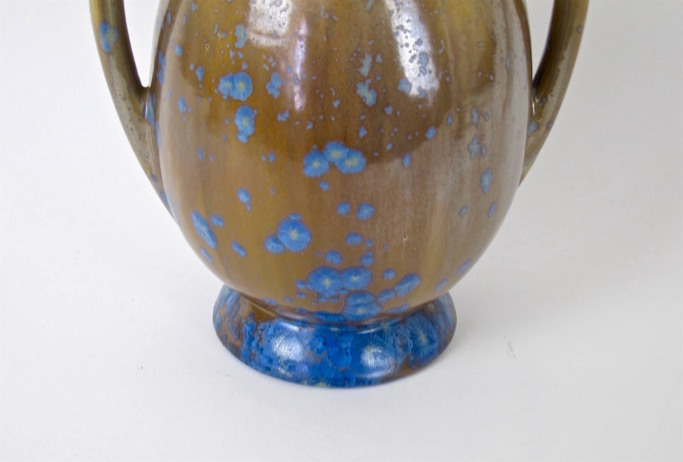 French Pierrefonds Art Nouveau Batwing Stoneware Vase with Crystalline Glaze 2