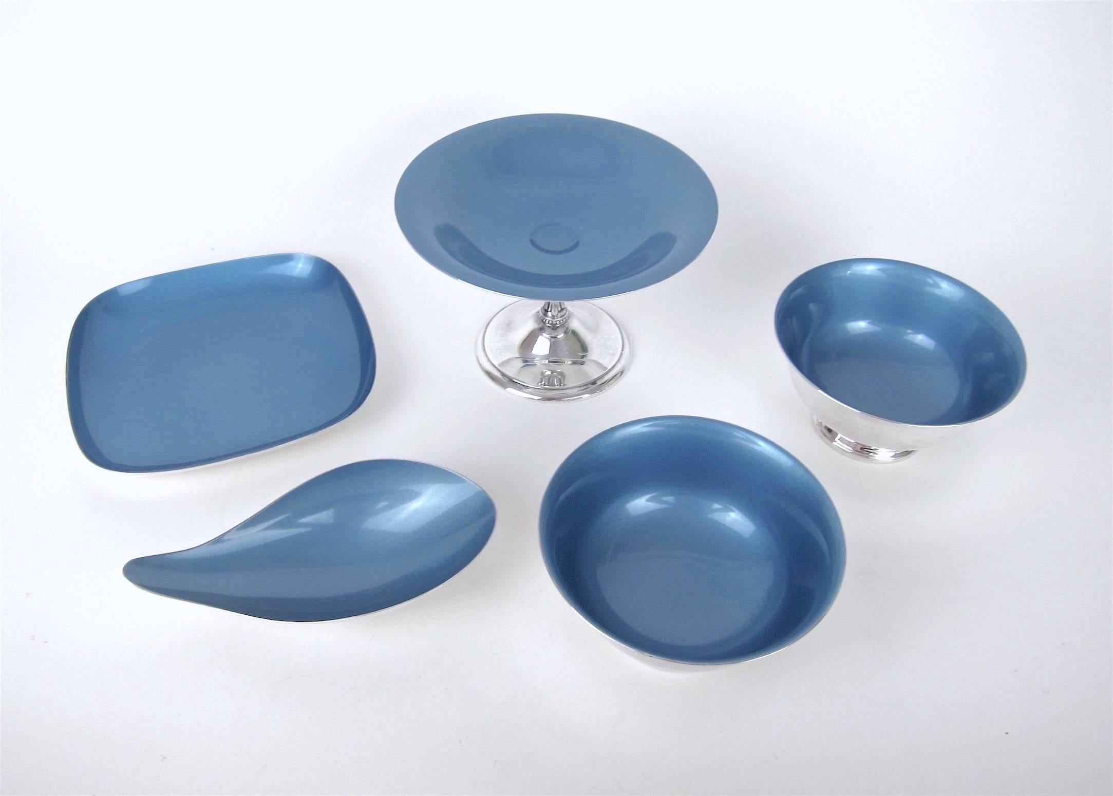 Enameled John Prip for Reed & Barton Mid-Century Silver Plate Collection in Blue