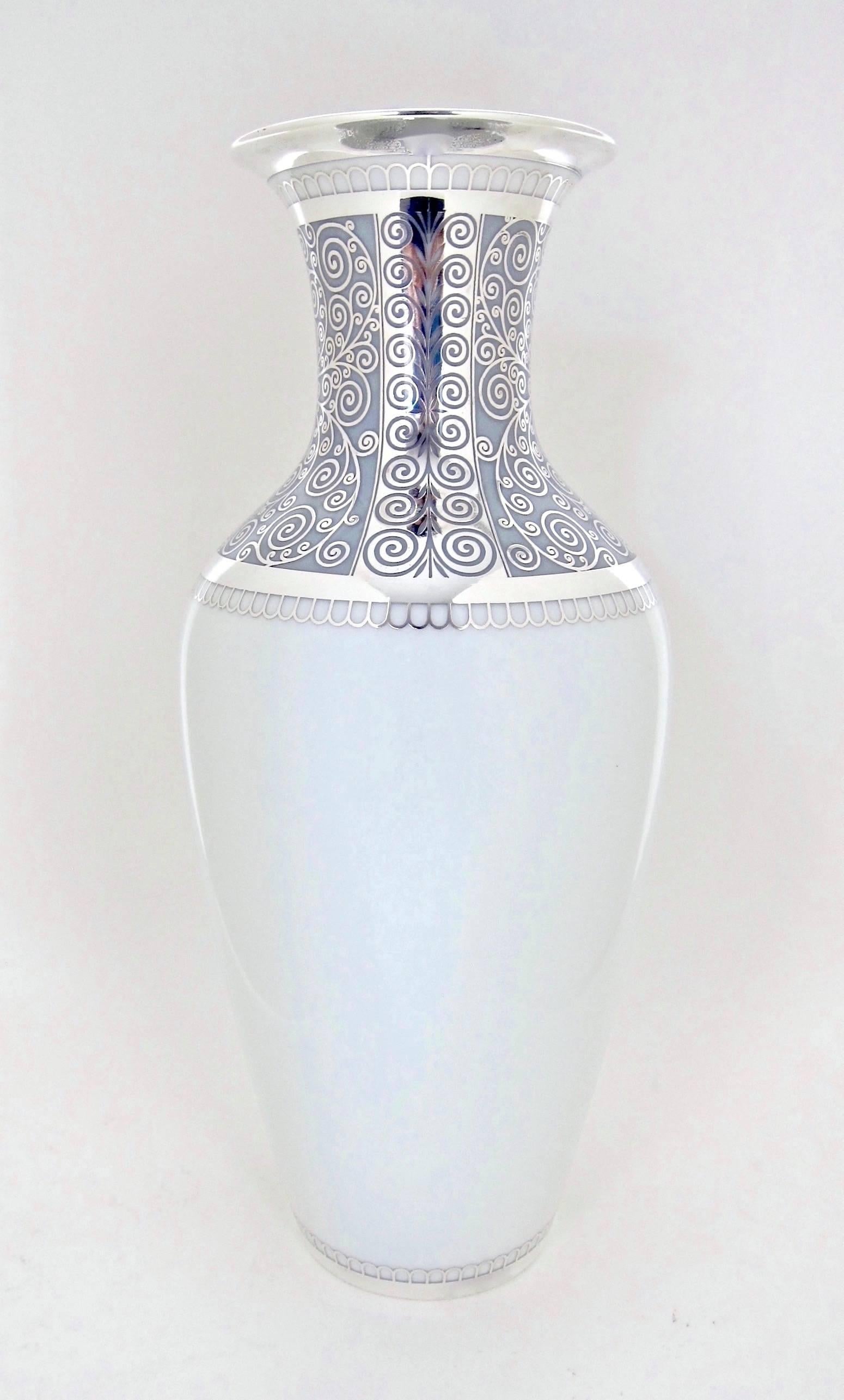 German Large Rosenthal Porcelain Silver Overlay Vase
