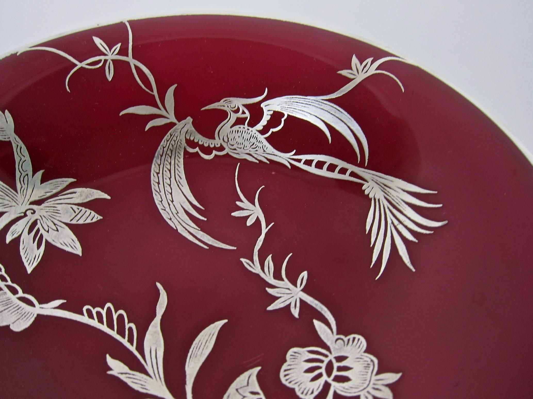 Silver Overlay Bird of Paradise Rosenthal Porcelain Tazza In Good Condition In Los Angeles, CA