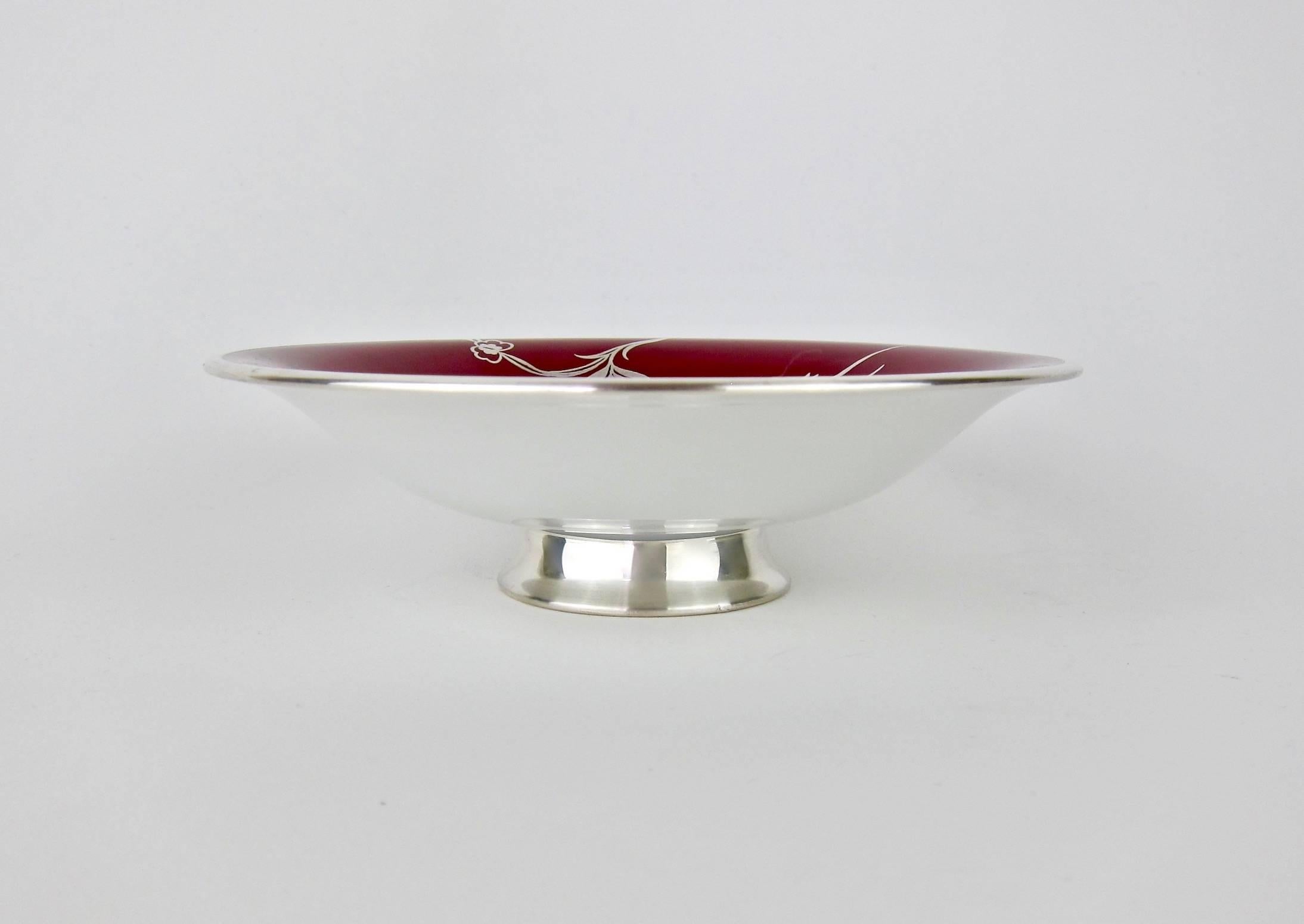 20th Century Silver Overlay Bird of Paradise Rosenthal Porcelain Tazza