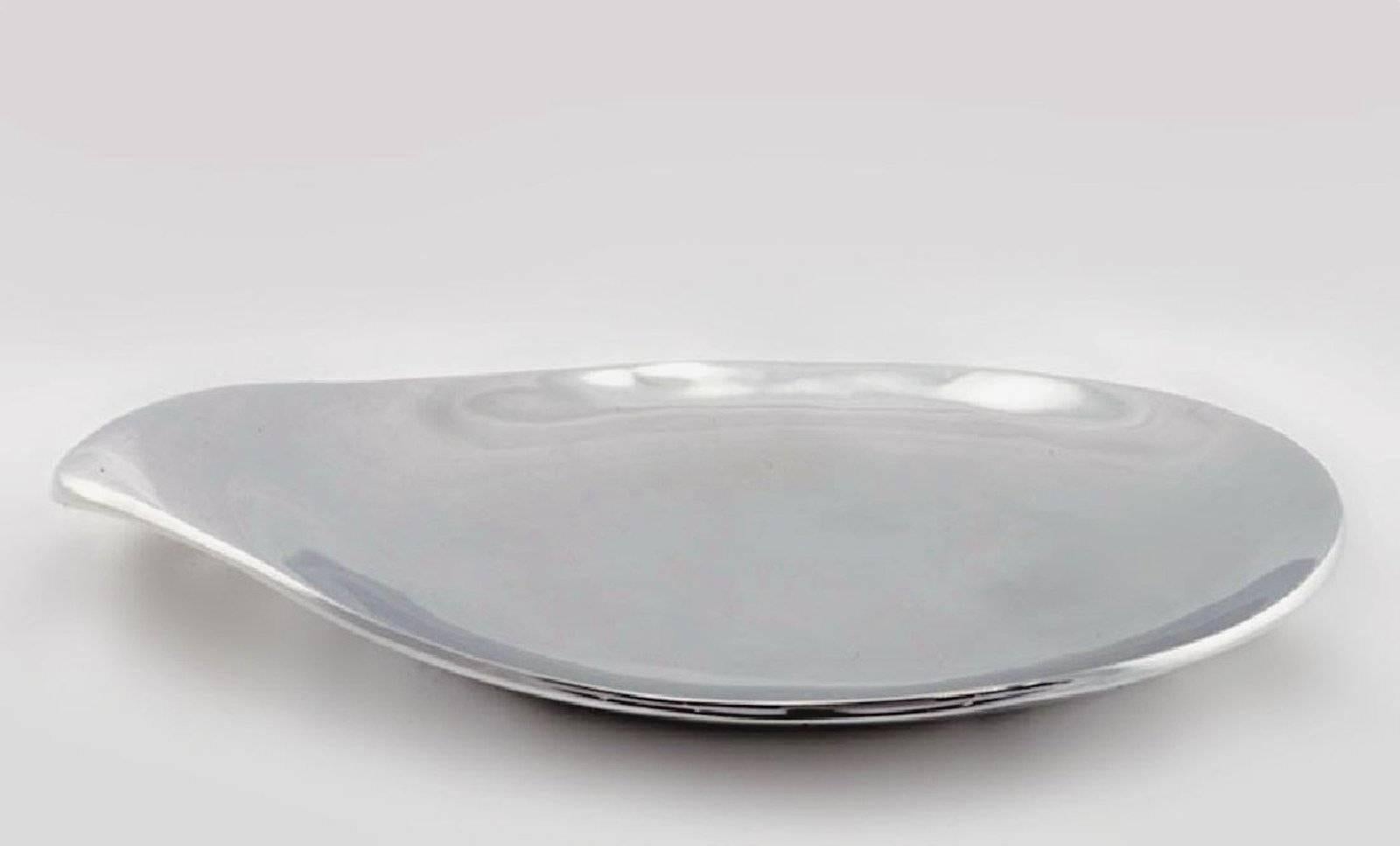 American Large Eva Zeisel Biomorphic Silver Platter for Nambe