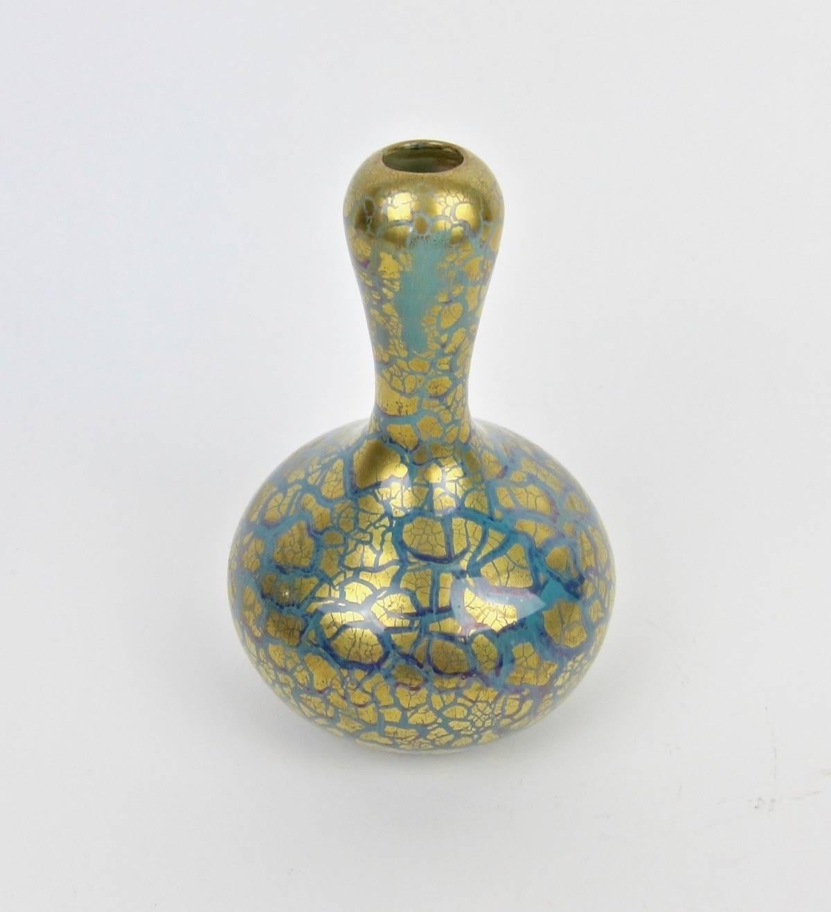 French Mougin Freres Art Nouveau Vase with Golden Metallic Glaze In Good Condition In Los Angeles, CA