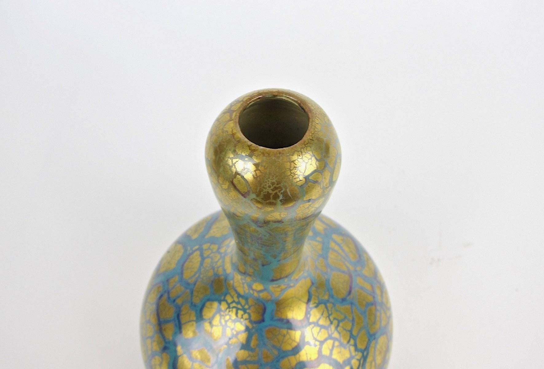 20th Century French Mougin Freres Art Nouveau Vase with Golden Metallic Glaze