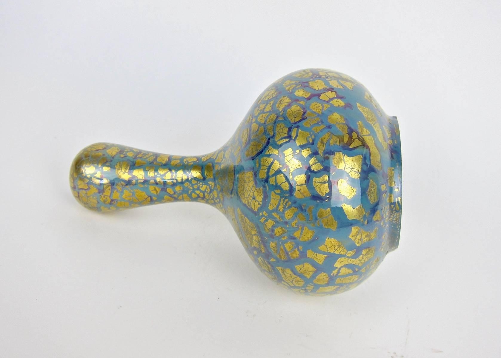 Glazed French Mougin Freres Art Nouveau Vase with Golden Metallic Glaze