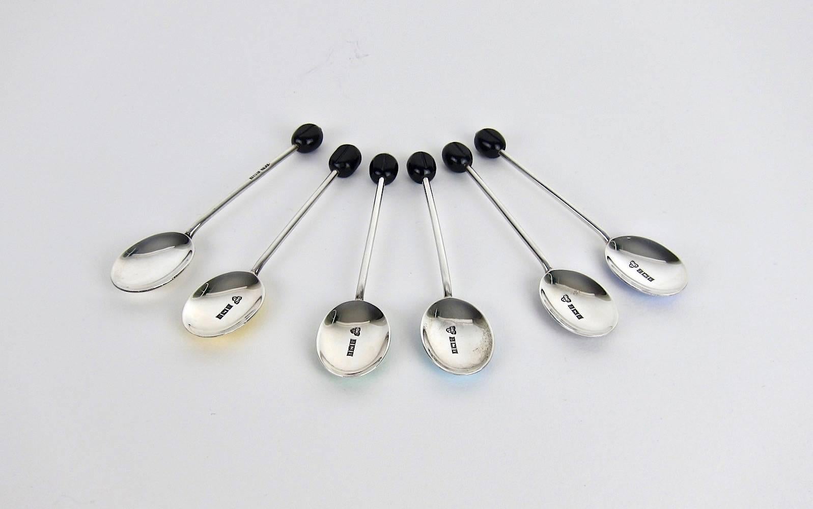 20th Century English Garrard & Co. Sterling Silver and Enamel Demitasse Spoon Set