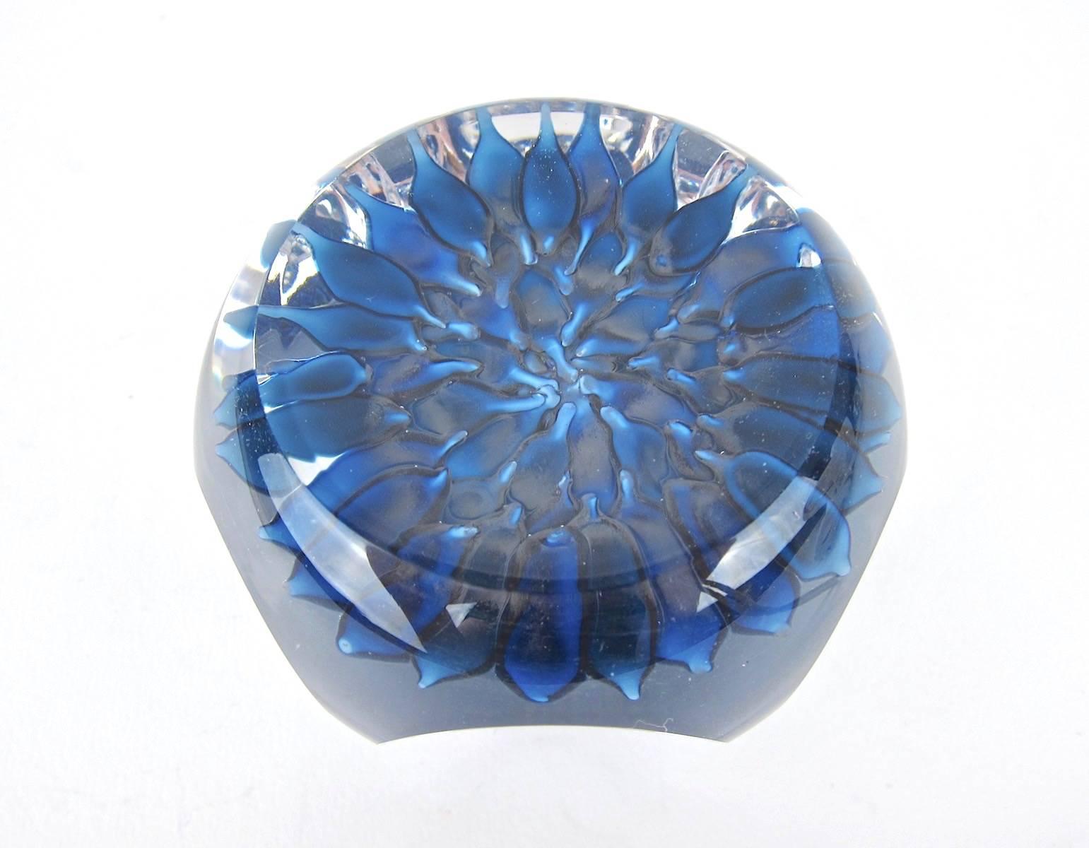 20th Century Vintage Saint Louis Blue Dahlia Faceted French Paperweight 1970 