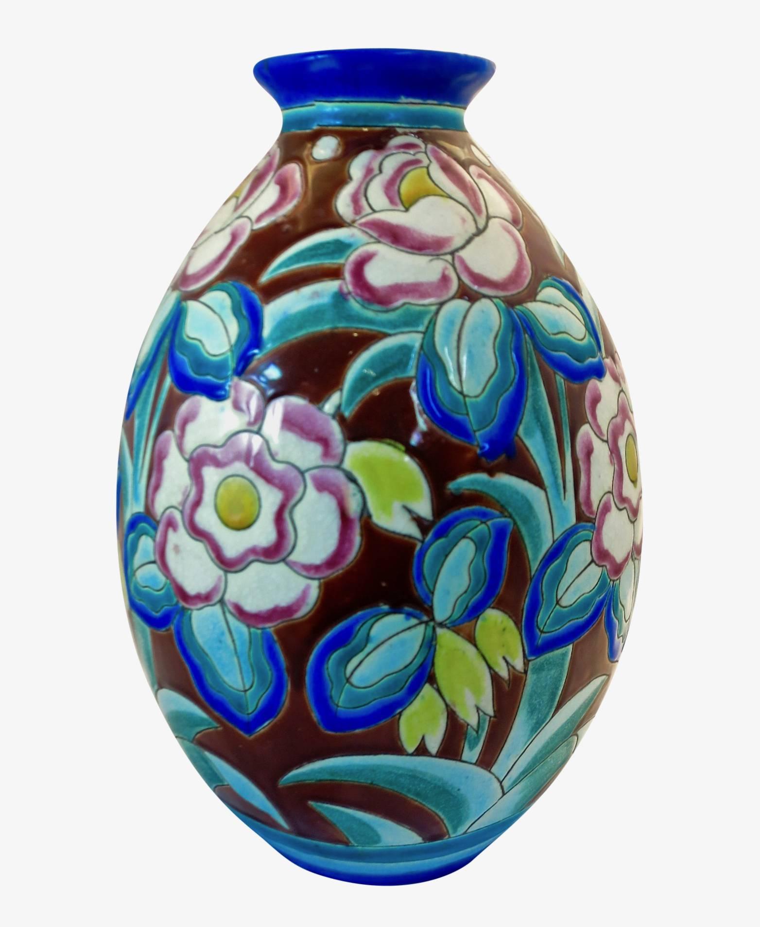 Large Art Deco Boch Freres Keramis Vase In Good Condition In Los Angeles, CA