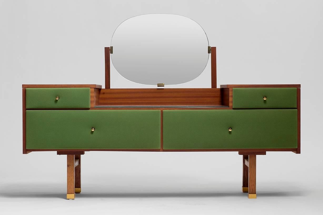 Mid-Century Modern Roger Landault Green  Vanity and Chair, Modernist, France Mid Century 1950