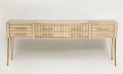 Italian Midcentury White Glass Sideboard Credenza and Brass, 1960s