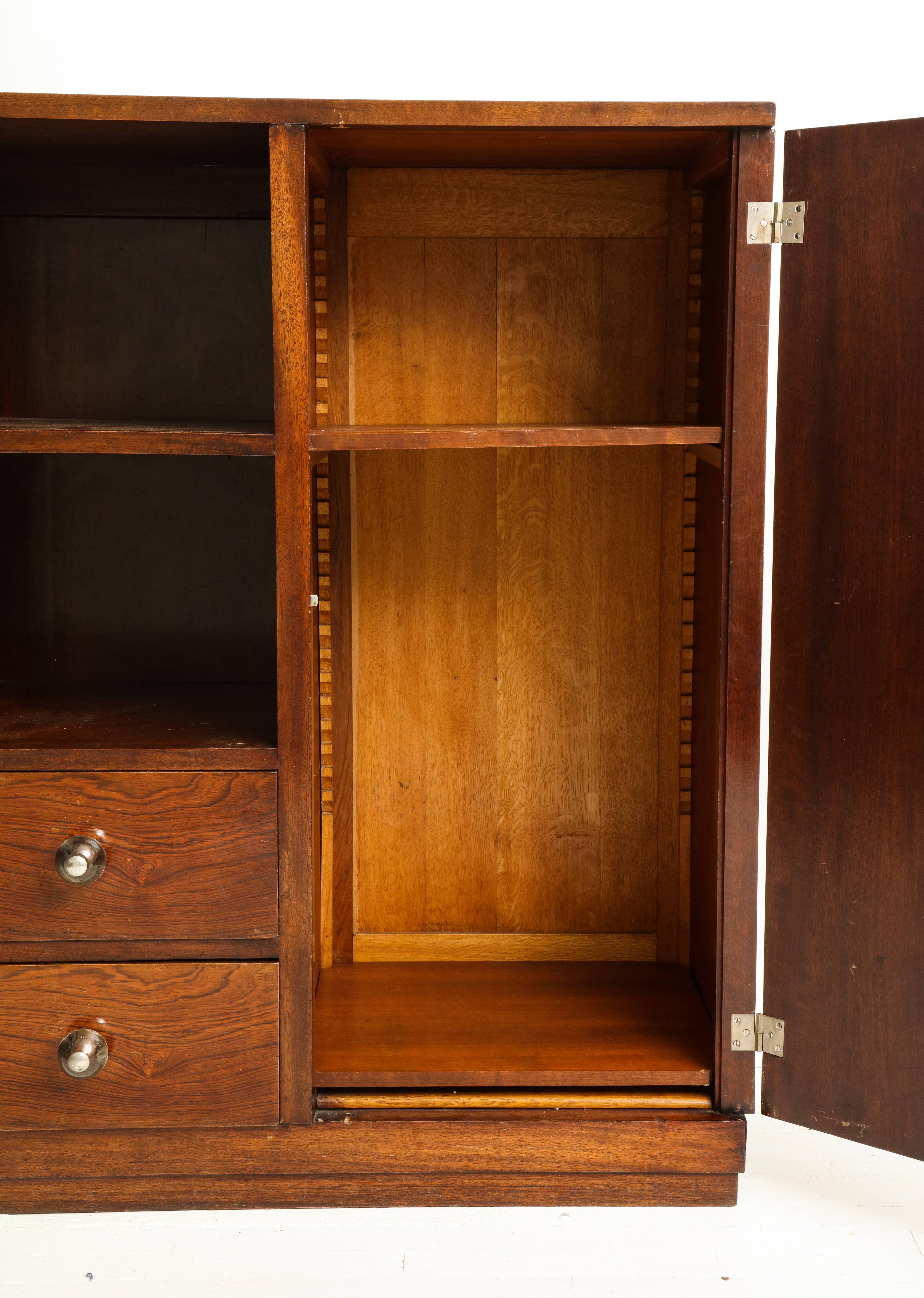 French Rosewood, Deco Cabinet with Glass Handles in Jacques Adnet Style, France, 1940
