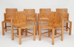 Mid-Century Six Wood Chairs with Incredible Wood Detail, 1960s-1970s, France