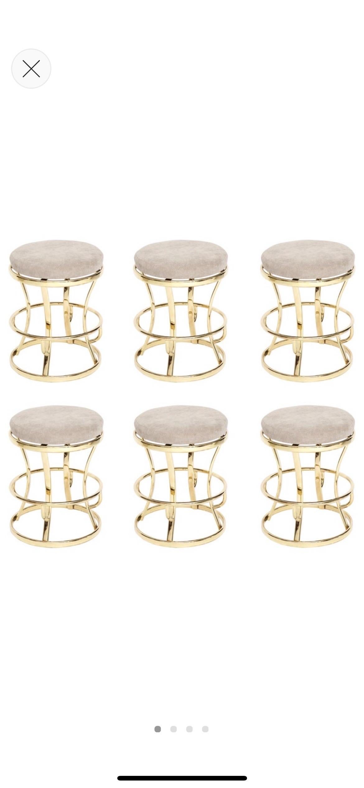 Four Glamorous Brass and Grey Barstools, Midcentury, France, 1970s For Sale 1