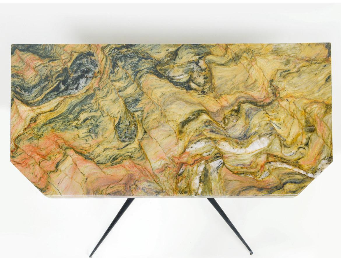 Italian Mid-Century Black Iron Console Table with Marble Top, Italy, 1960s For Sale