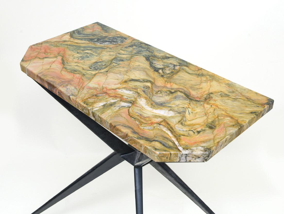 Mid-Century Black Iron Console Table with Marble Top, Italy, 1960s In Good Condition For Sale In New York, NY