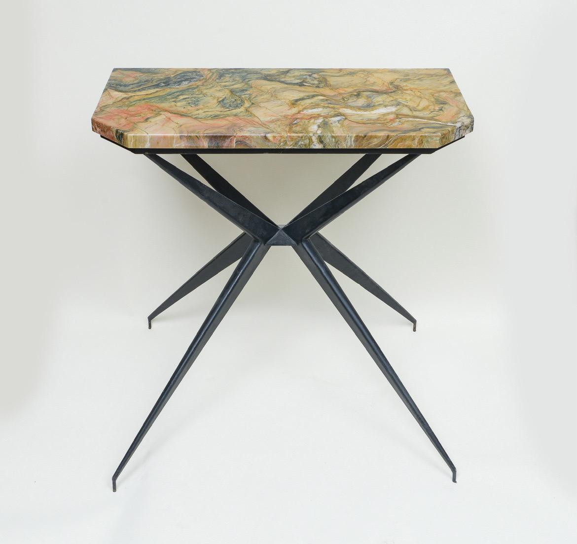 20th Century Mid-Century Black Iron Console Table with Marble Top, Italy, 1960s For Sale