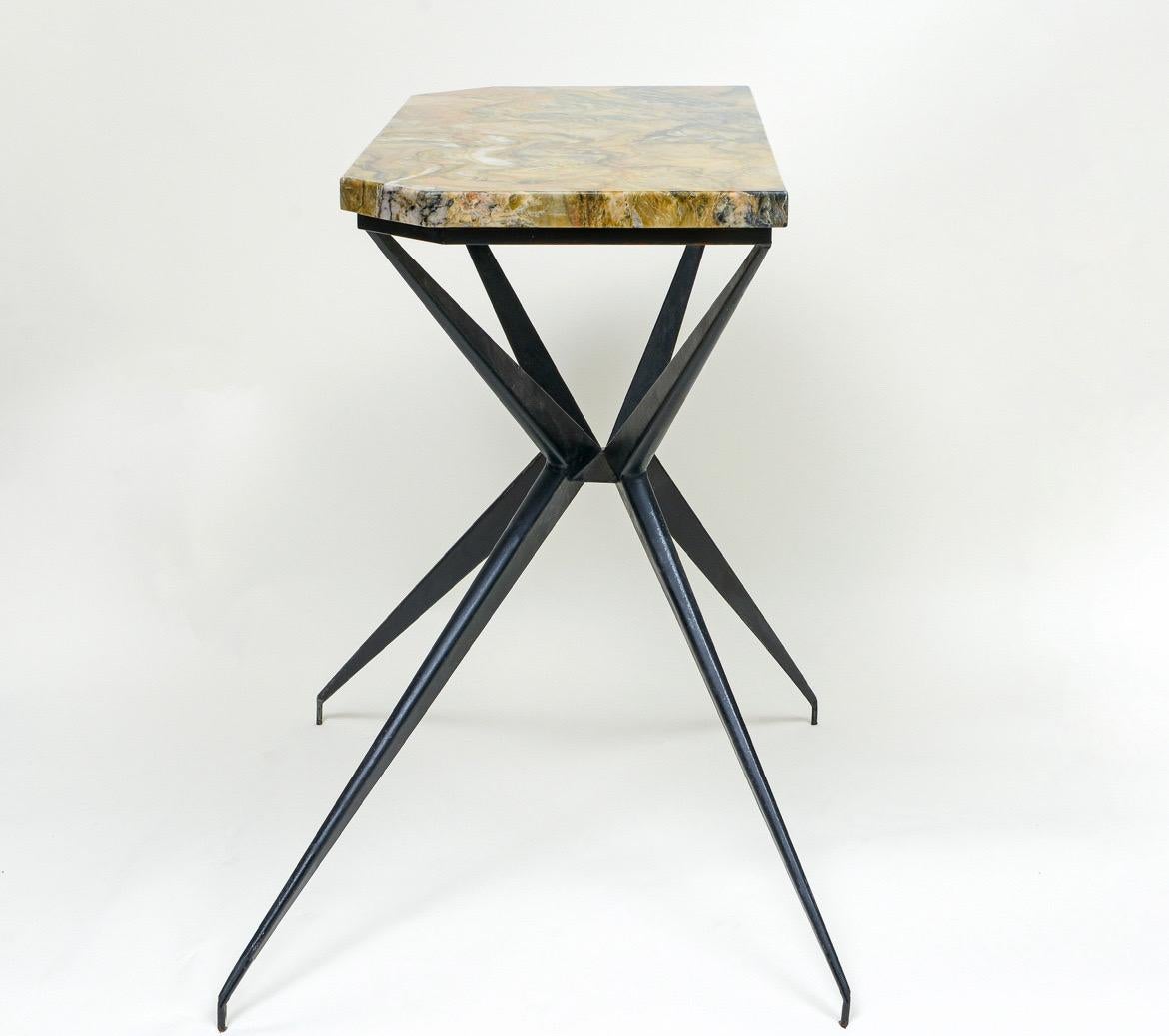 Mid-Century Modern Mid-Century Black Iron Console Table with Marble Top, Italy, 1960s For Sale