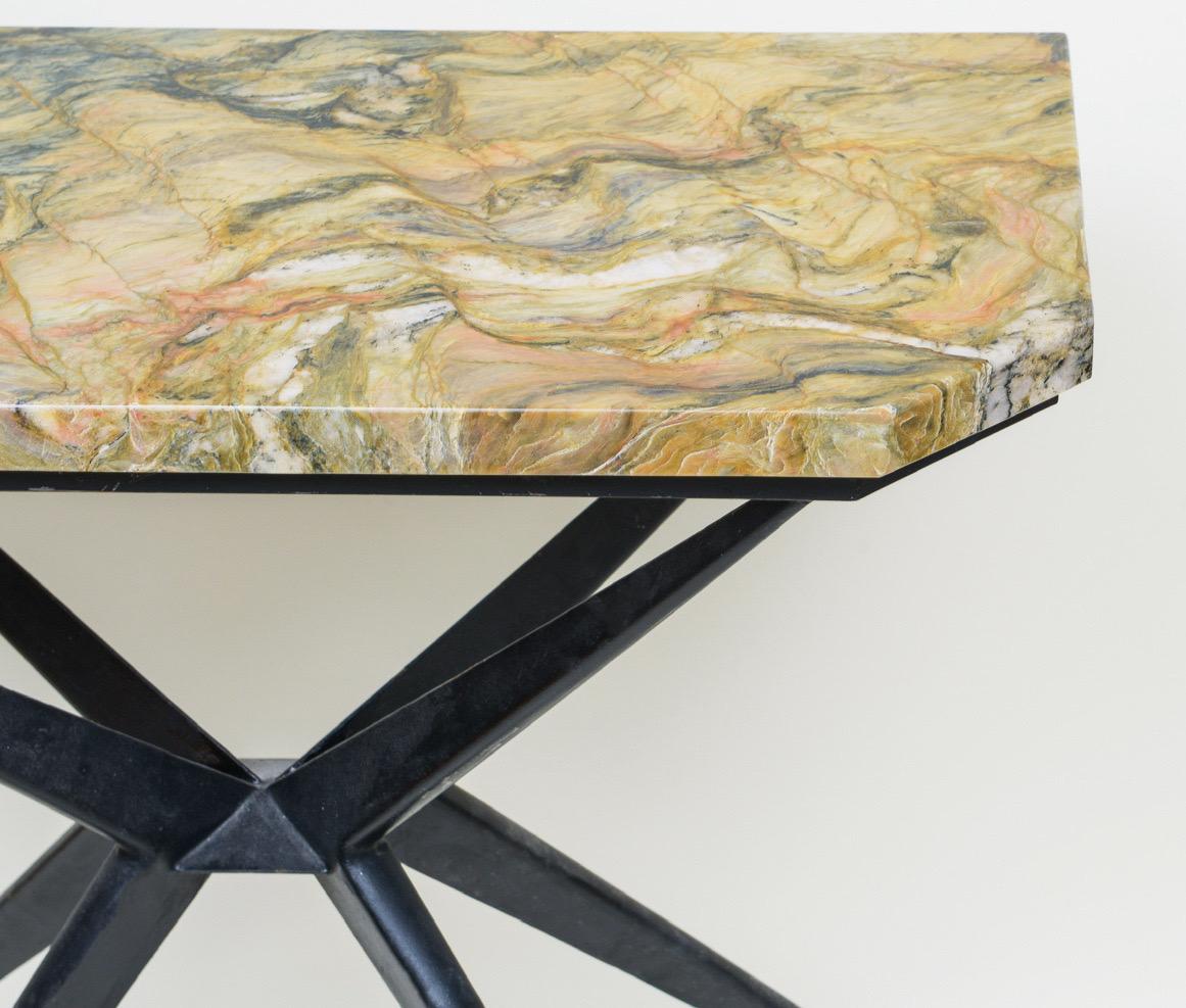Mid-Century Black Iron Console Table with Marble Top, Italy, 1960s For Sale 2