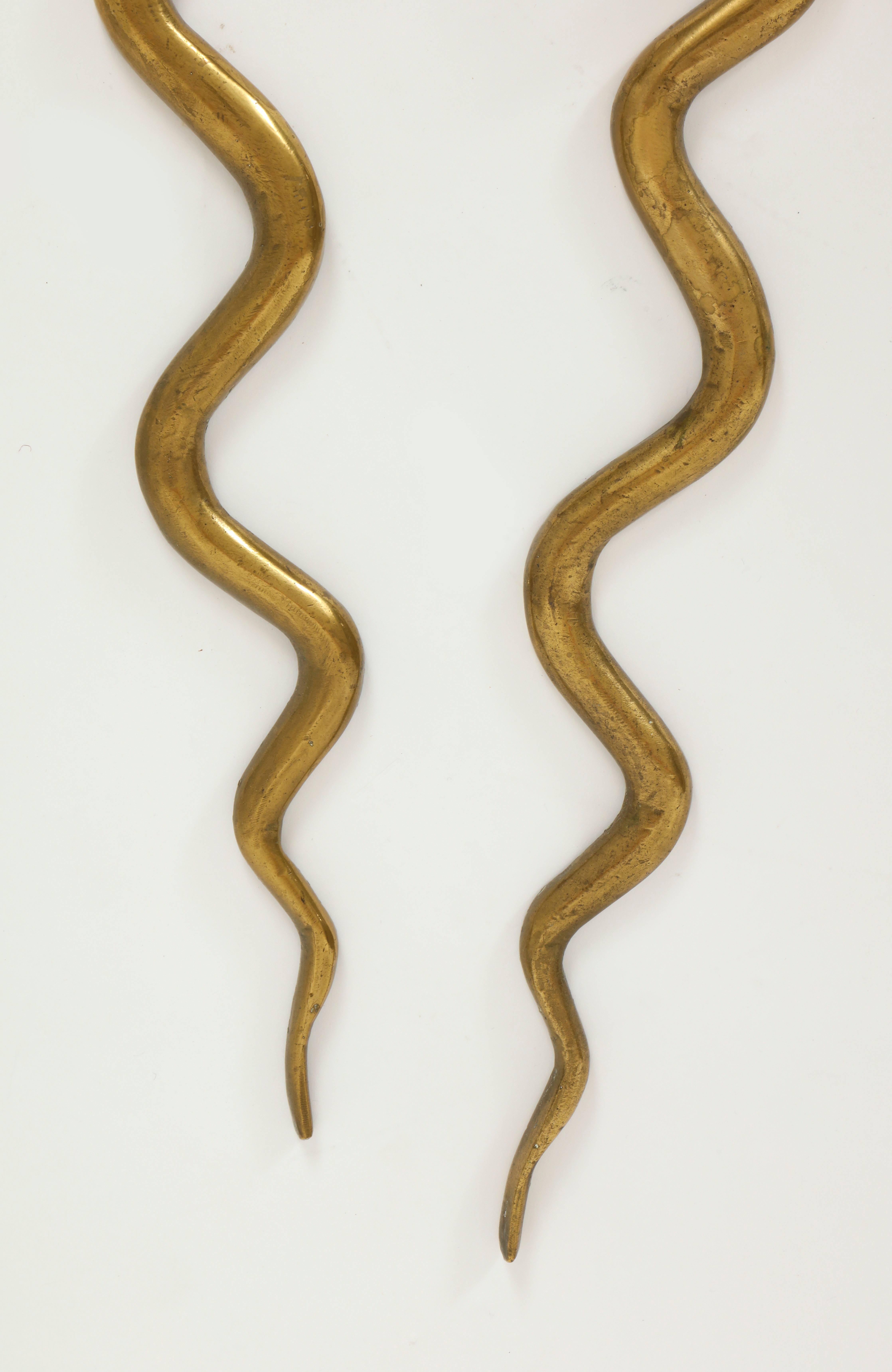 Bronze Cobra Snake Sconces with Silk Shade Midcentury, 1970, France In Good Condition In New York, NY