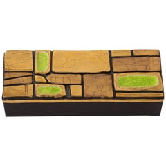 Lembo Enamel Ceramic Jewel Box Gold Yellow Green Midcentury, France, 1960s