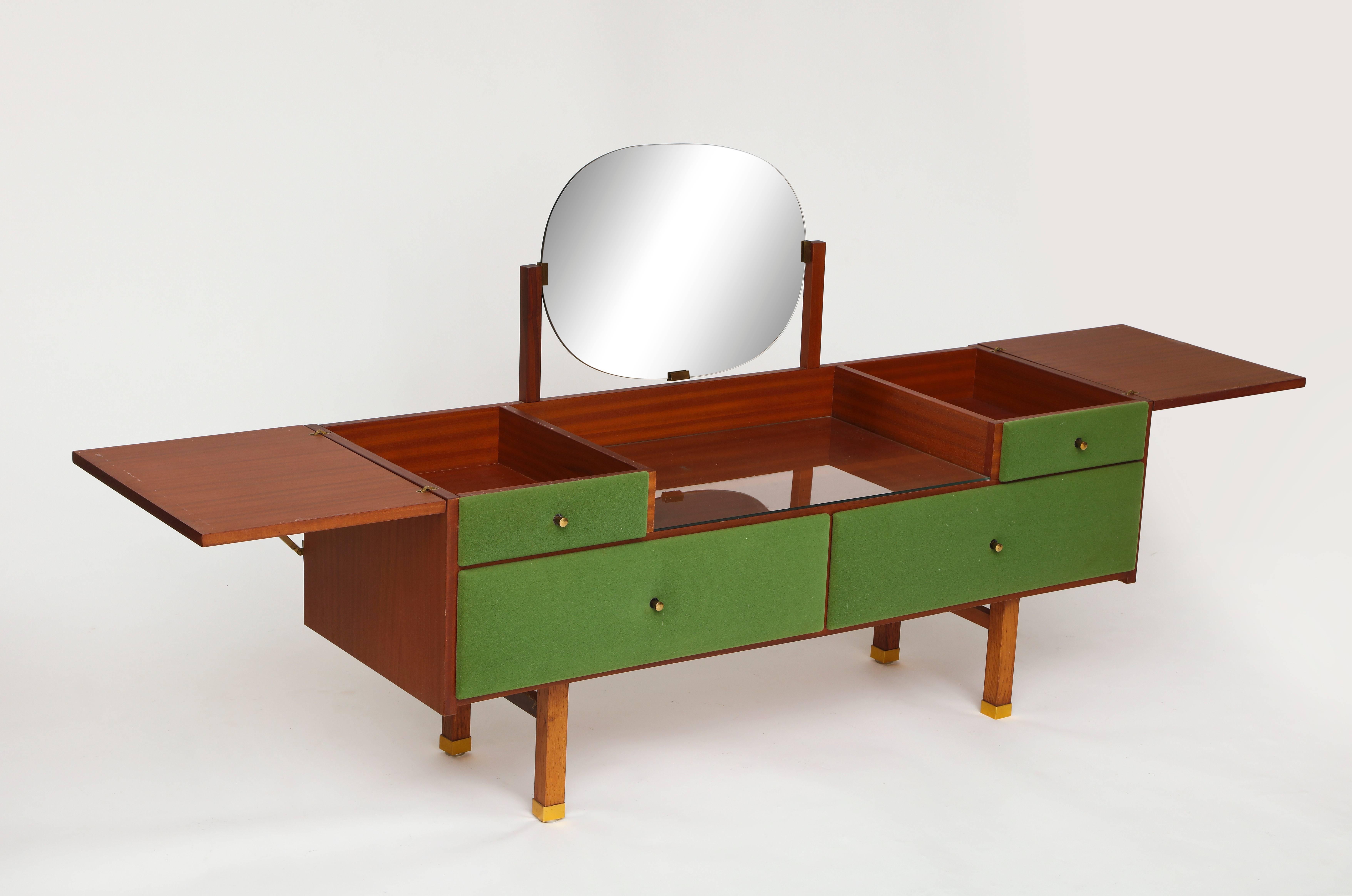 French Roger Landault Green  Vanity and Chair, Modernist, France Mid Century 1950