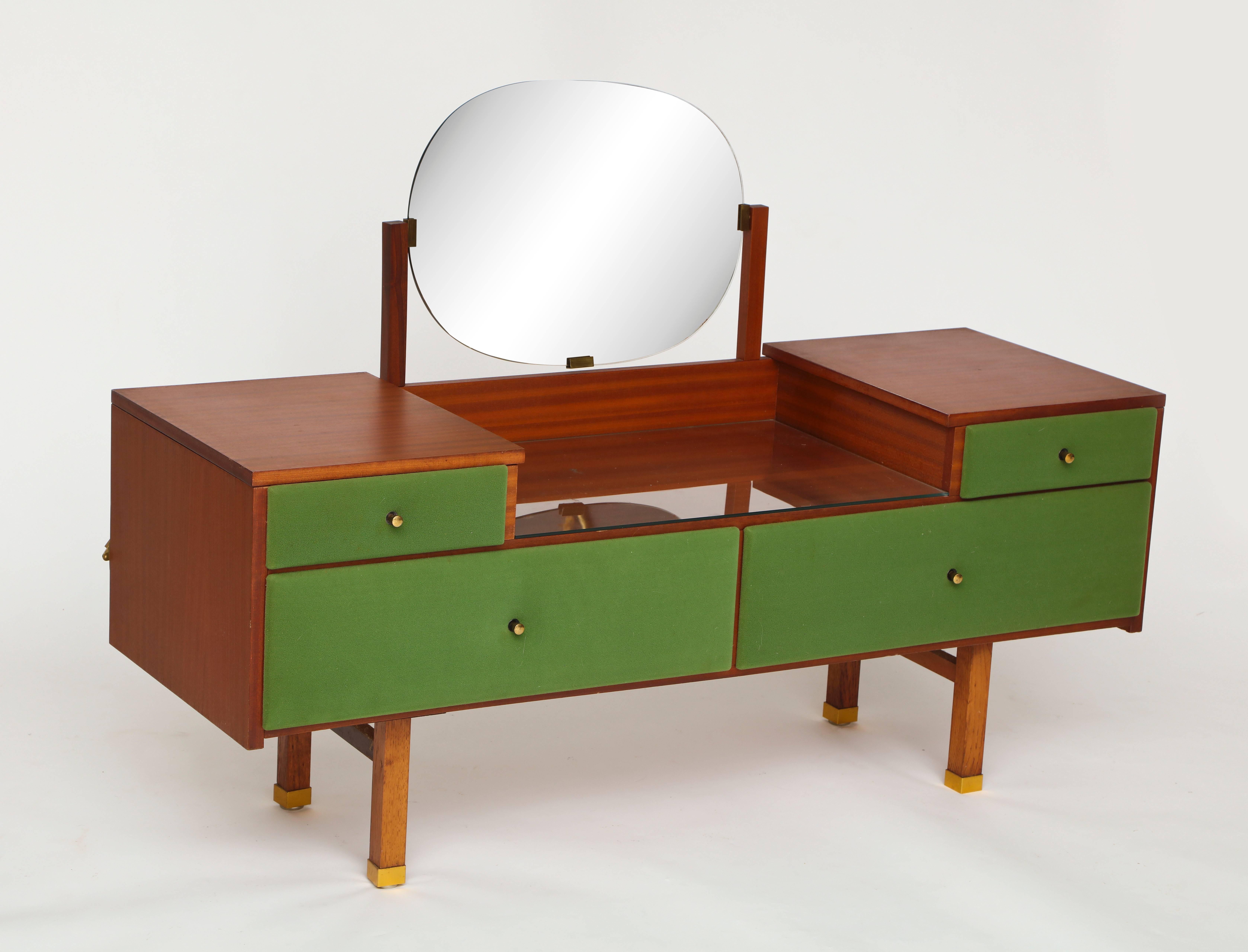 Roger Landault Green  Vanity and Chair, Modernist, France Mid Century 1950 In Excellent Condition In New York, NY