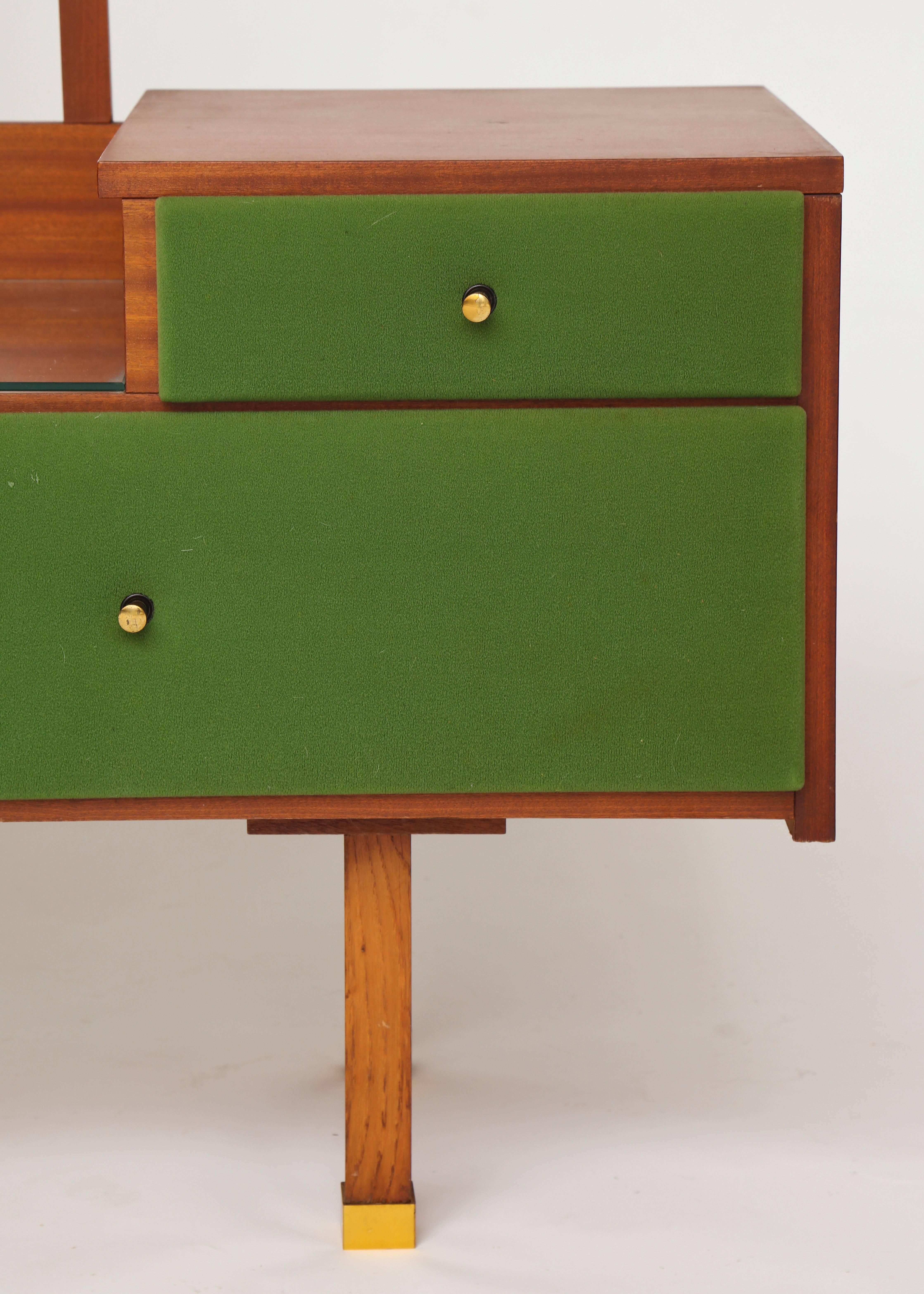 Roger Landault Green  Vanity and Chair, Modernist, France Mid Century 1950 1