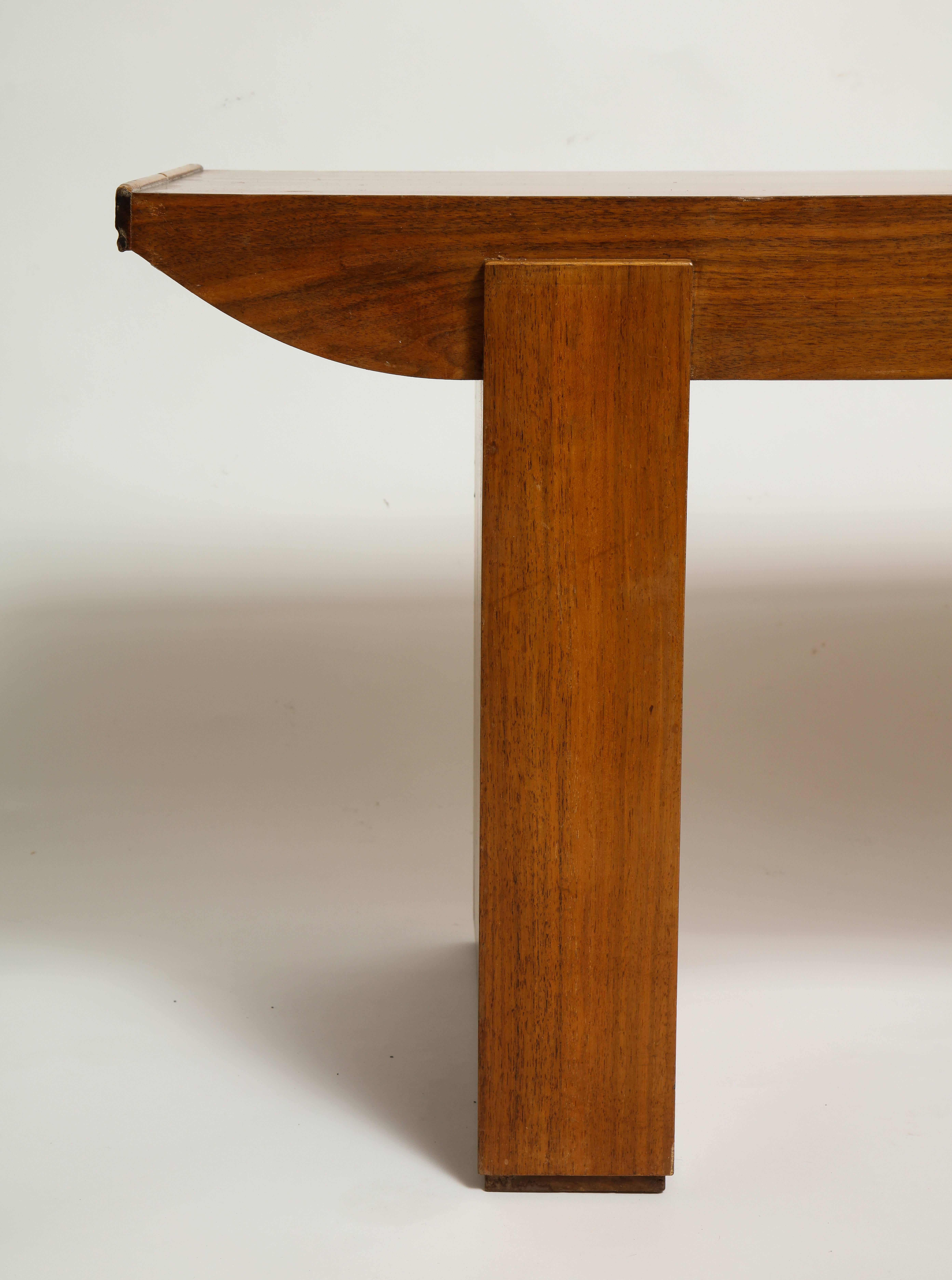 Mid-20th Century Dominique Attr. Deco Walnut Table Bench Modernist 1930 Mid Century France