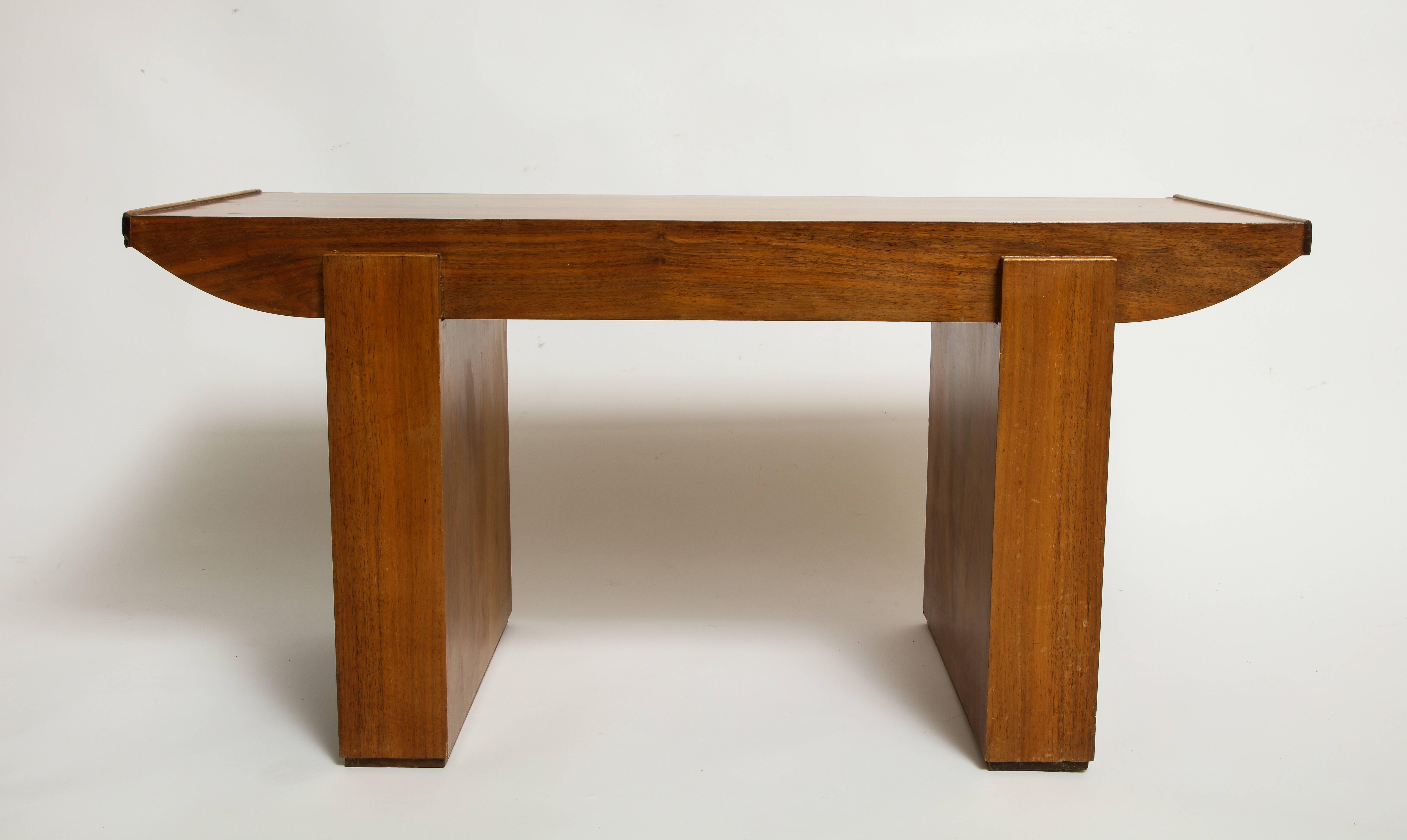 French Dominique Attr. Deco Walnut Table Bench Modernist 1930 Mid Century France