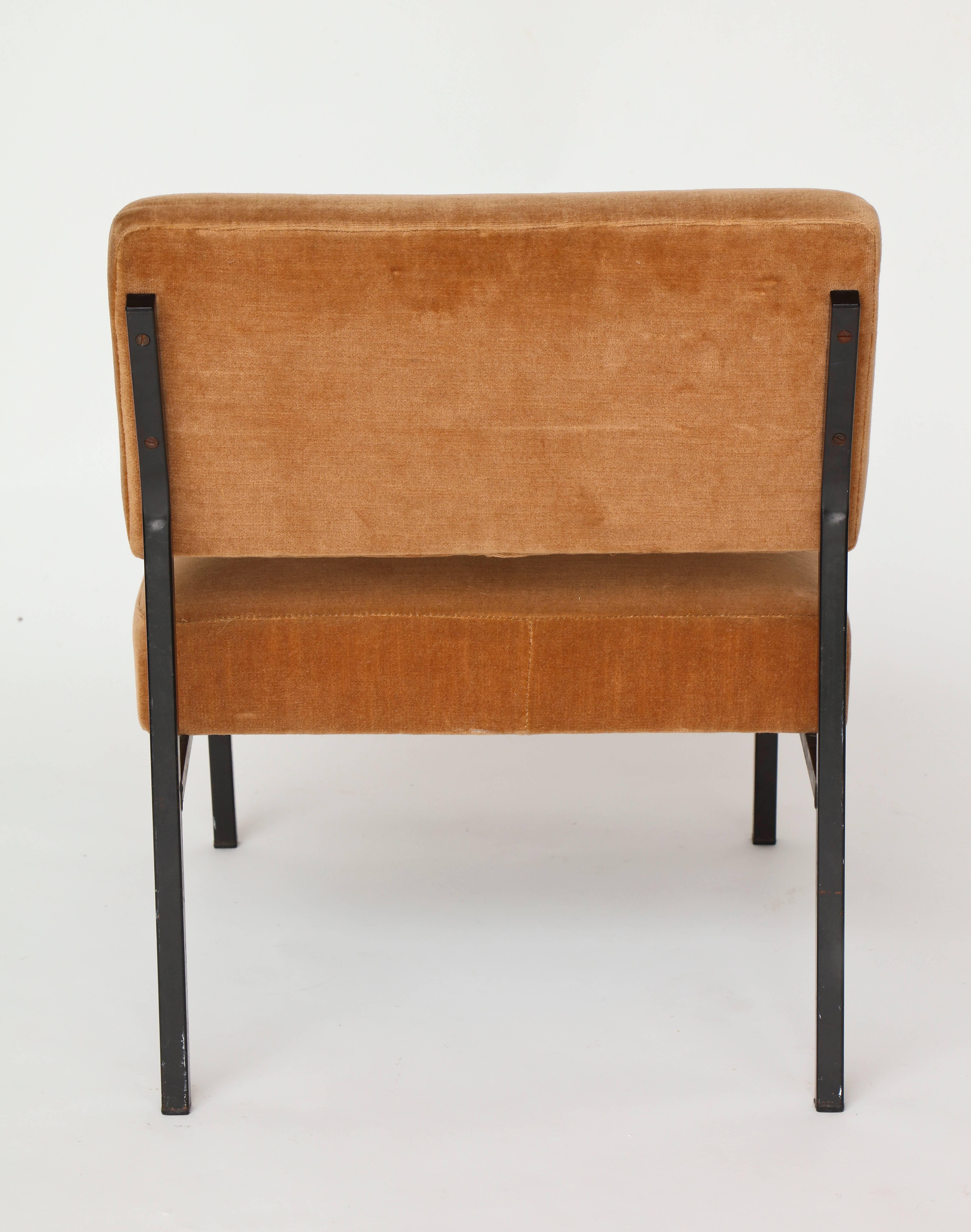 Mid-20th Century Airborne Iron and Velvet Slipper Chairs Midcentury Brown 1950, France