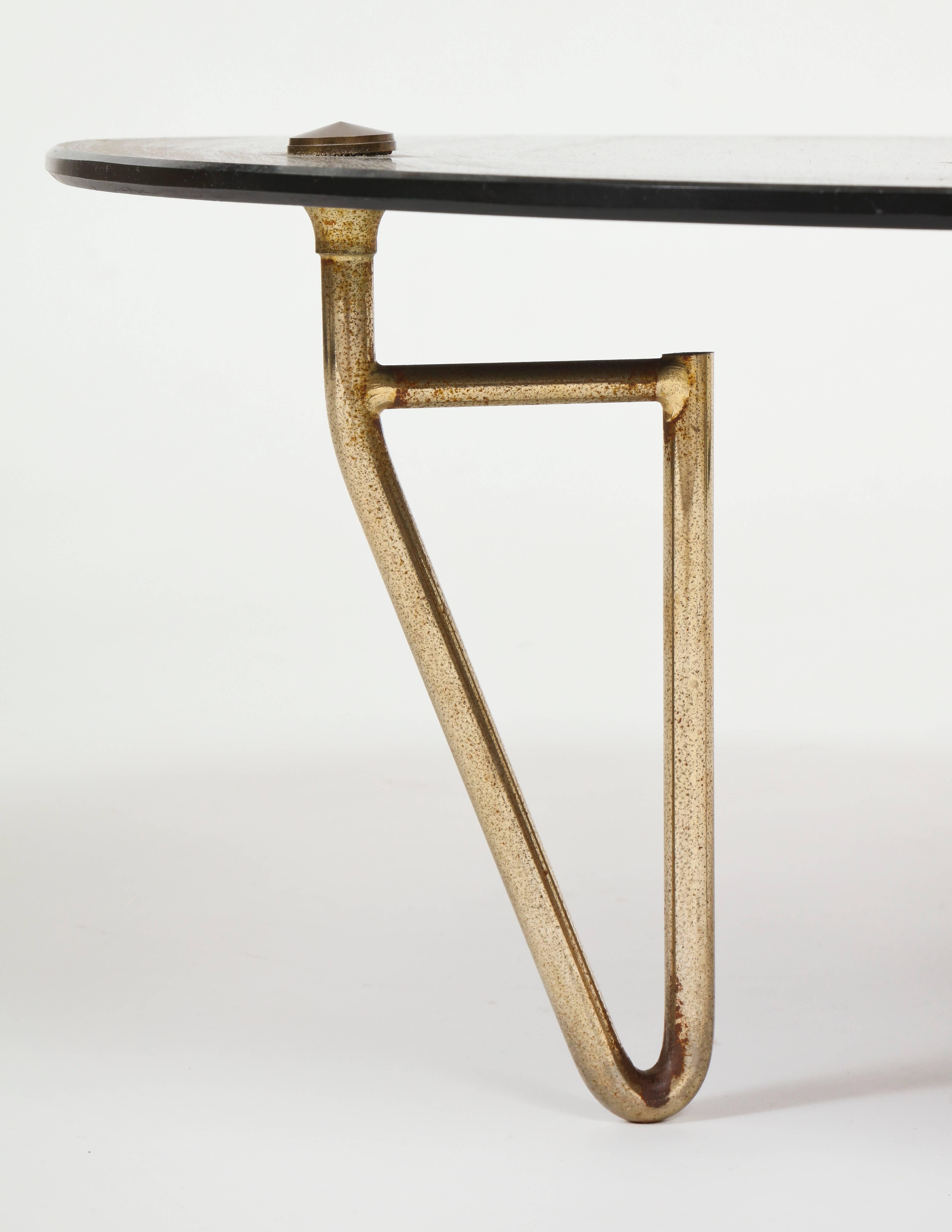 Andre Arbus Style Sun Glass Bronze Tripod Table Deco, Midcentury, France, 1950 In Good Condition For Sale In New York, NY