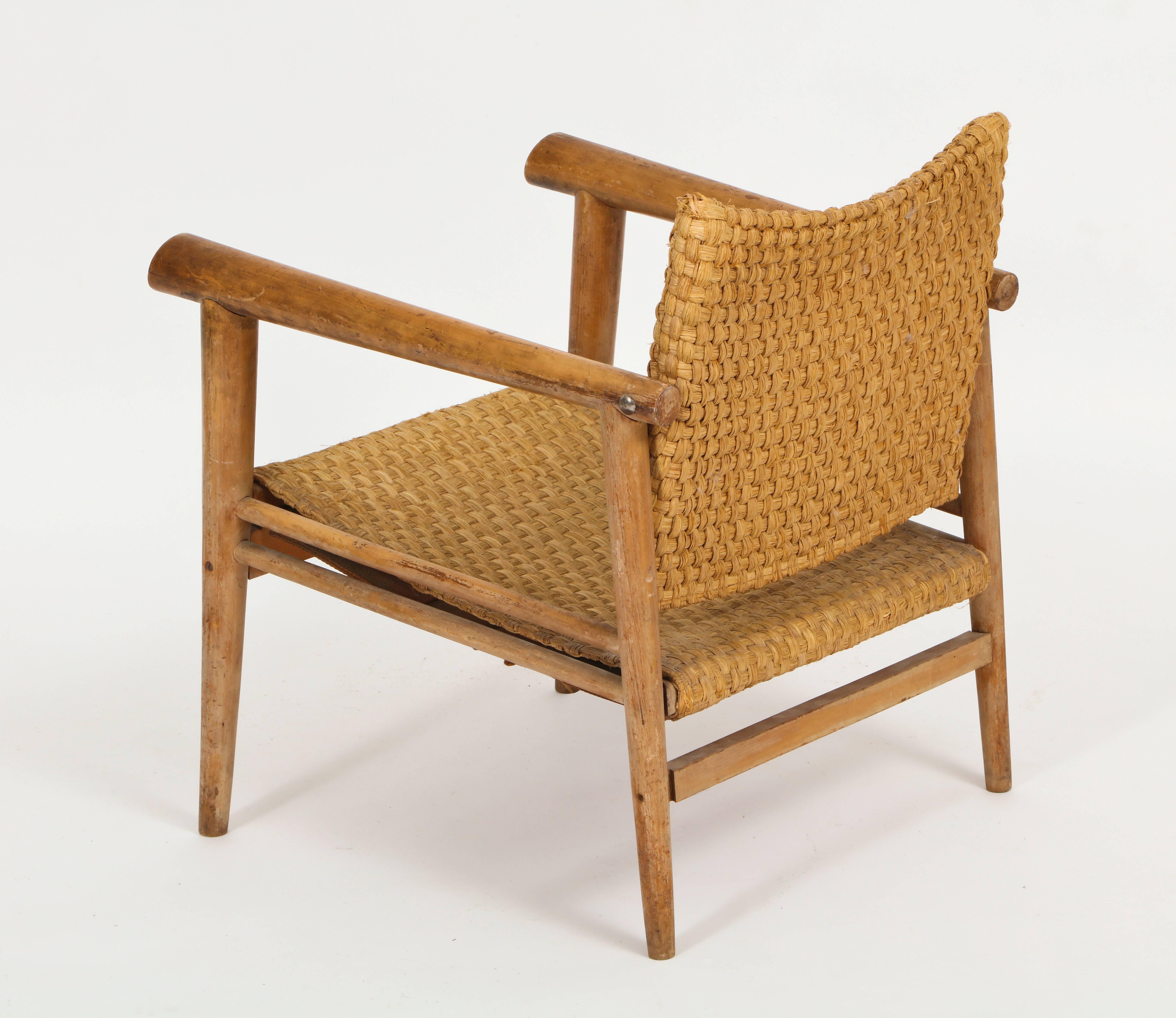 French Straw Wicker Woven Rush Chair Midcentury Jean Michel Frank Style, 1930, France For Sale