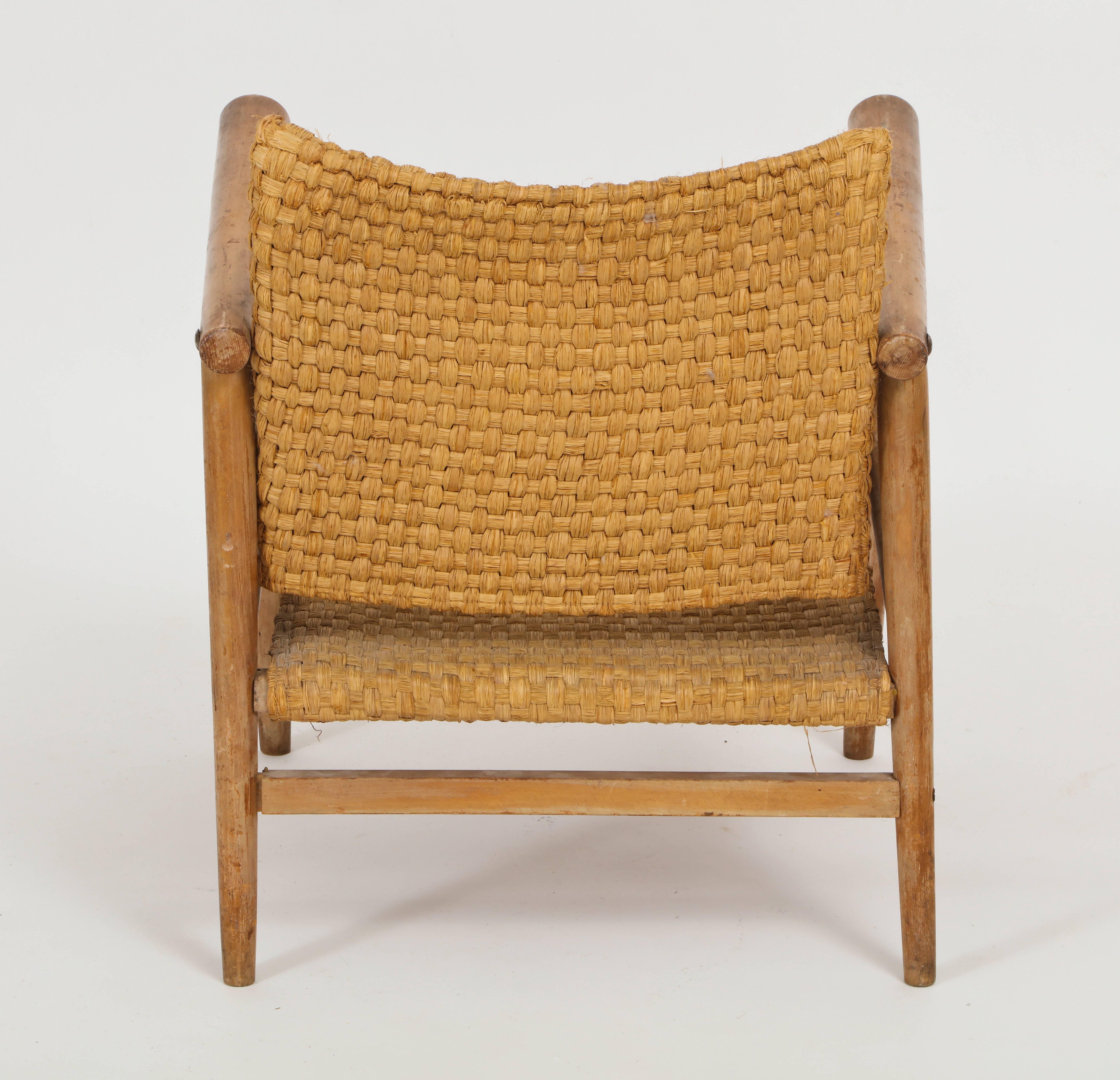 Mid-Century Modern Straw Wicker Woven Rush Chair Midcentury Jean Michel Frank Style, 1930, France For Sale