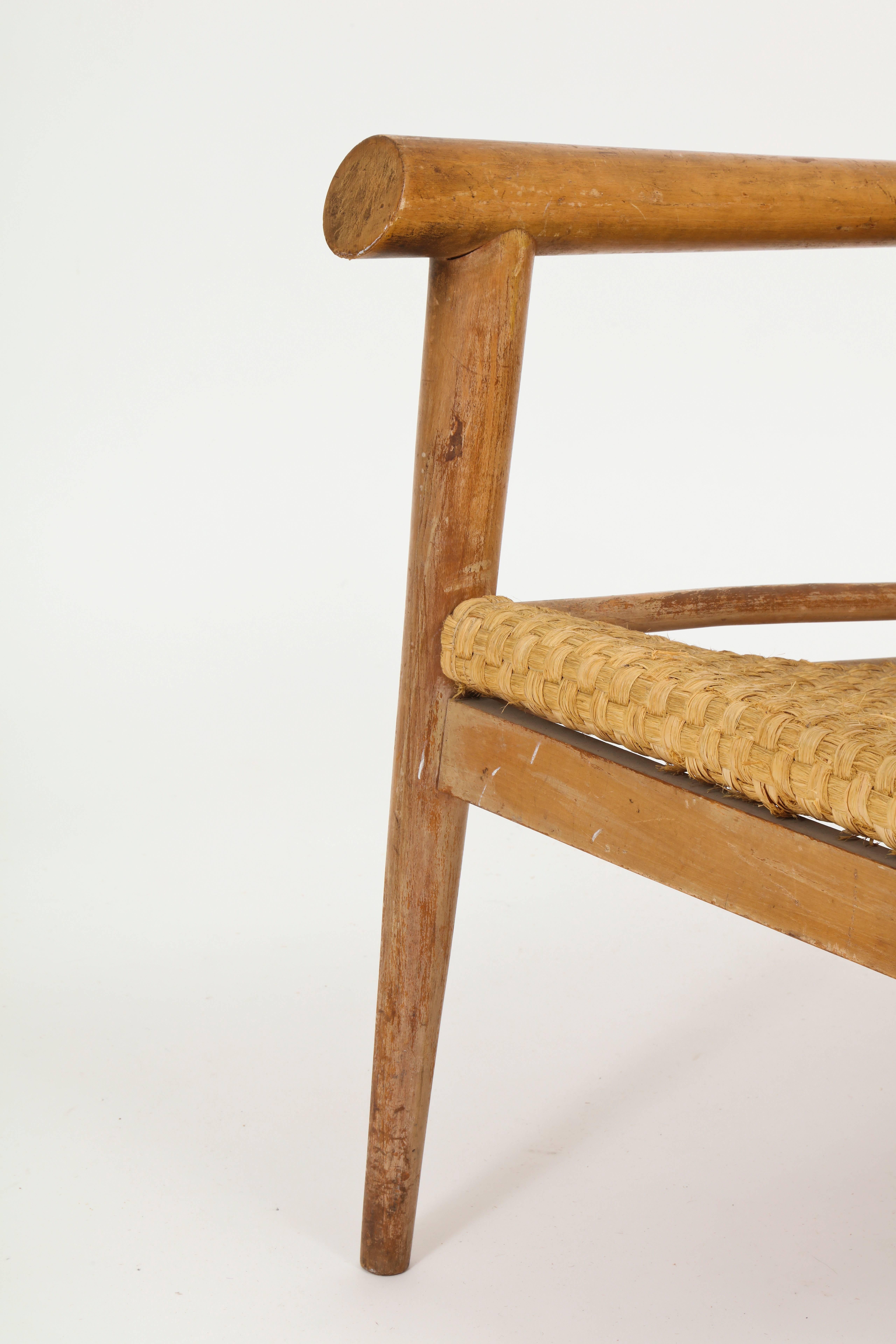 Straw Wicker Woven Rush Chair Midcentury Jean Michel Frank Style, 1930, France In Fair Condition For Sale In New York, NY