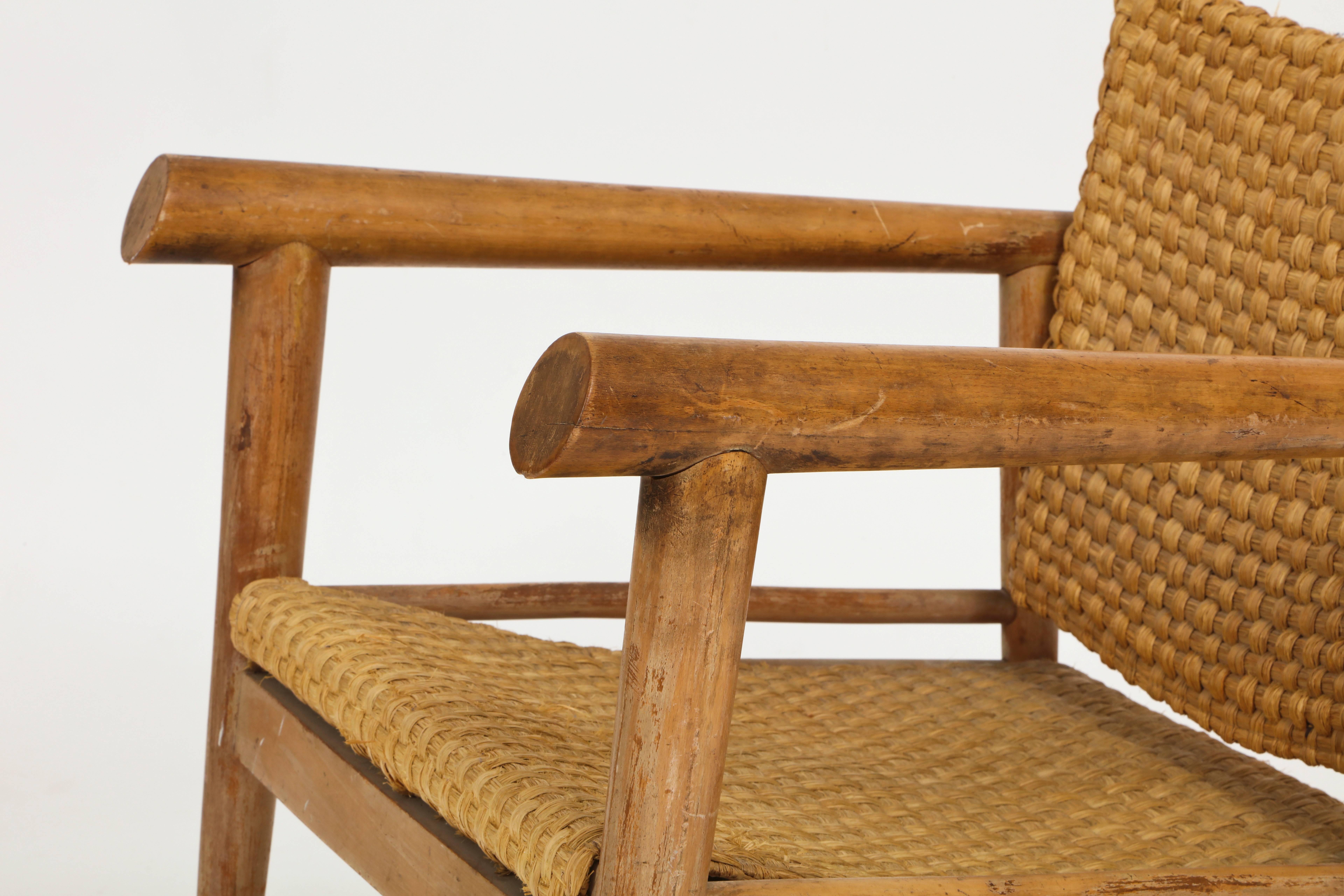 20th Century Straw Wicker Woven Rush Chair Midcentury Jean Michel Frank Style, 1930, France For Sale