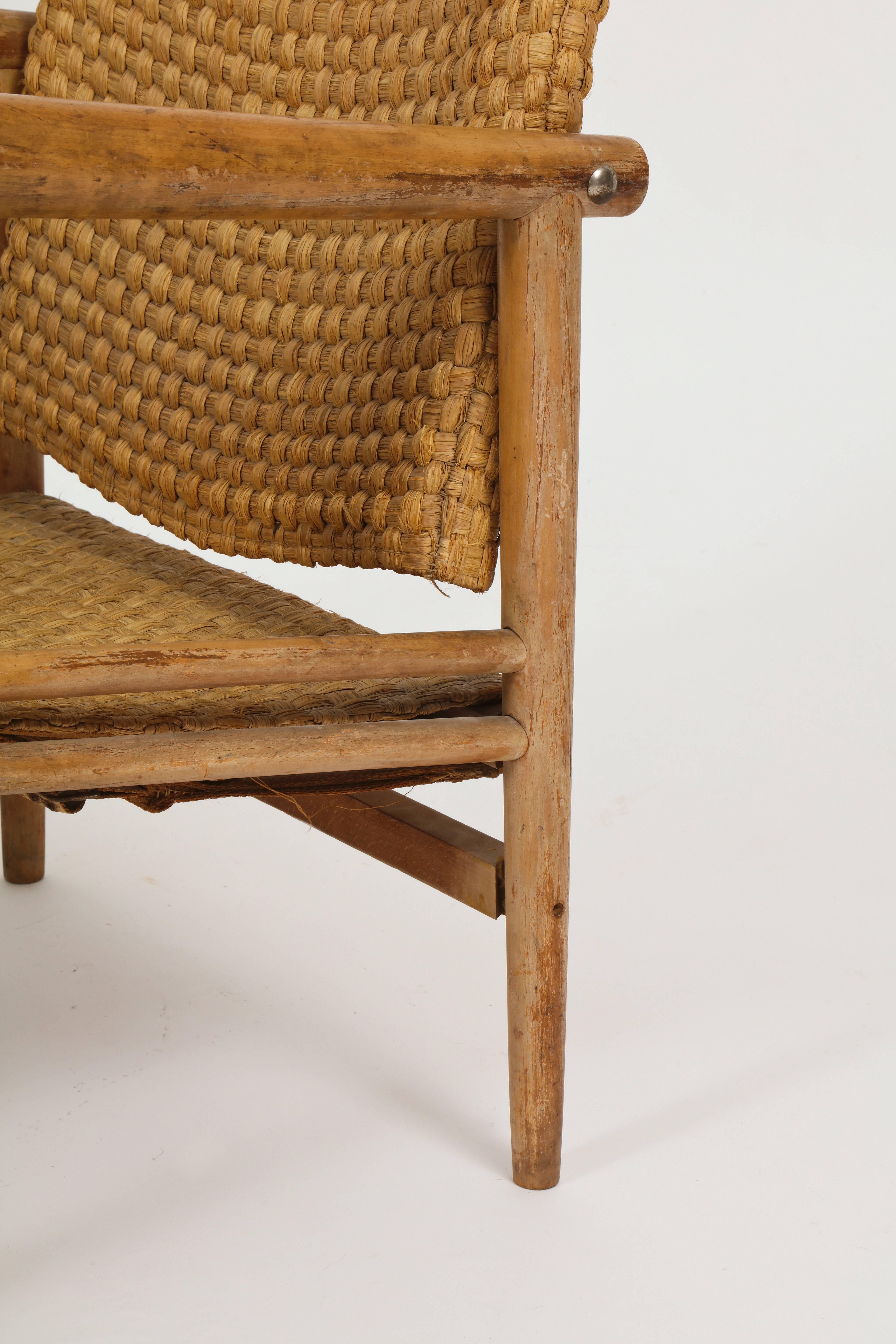 Straw Wicker Woven Rush Chair Midcentury Jean Michel Frank Style, 1930, France 1