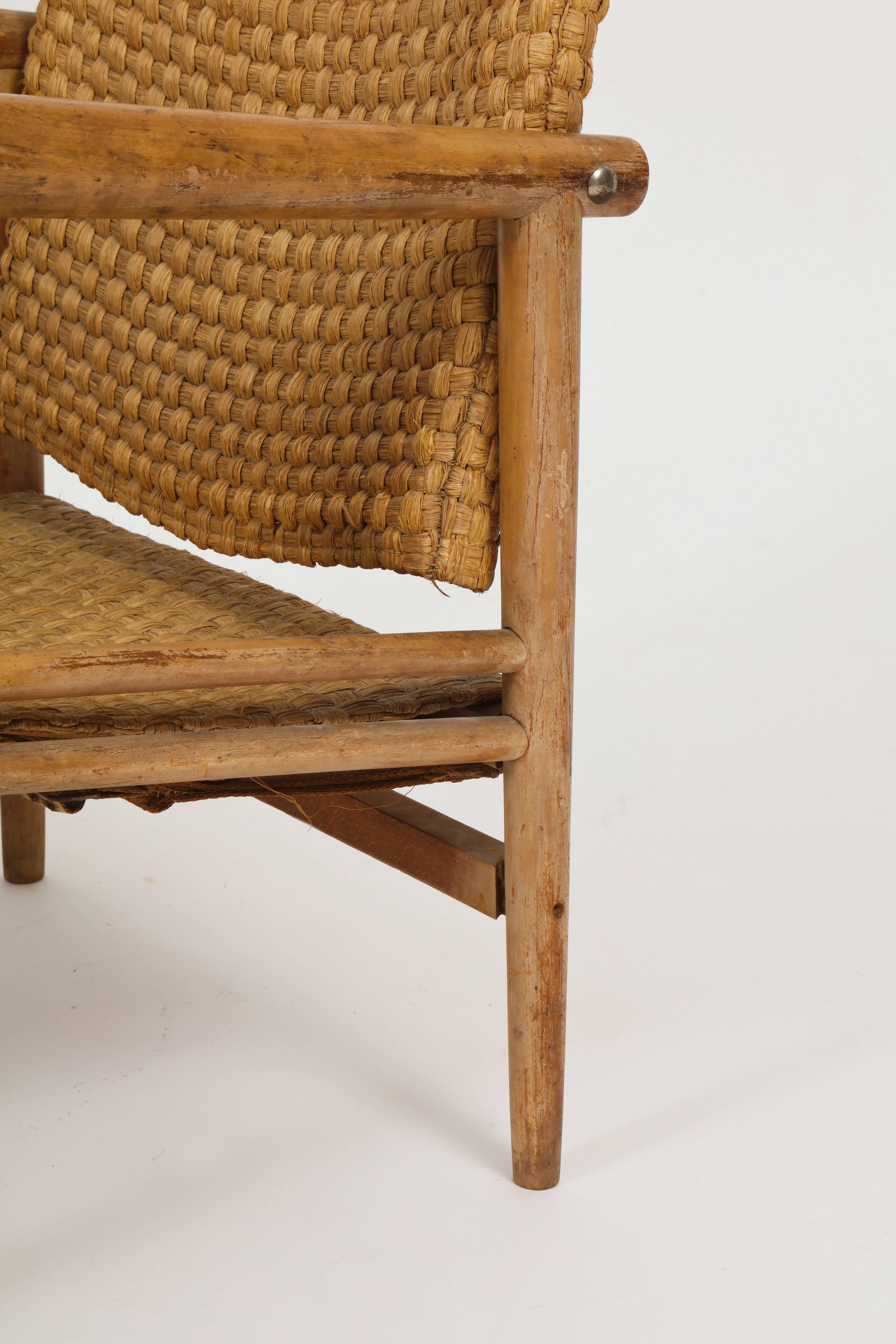 Chaise en jonc tissé en osier de paille de style Jean Michel Frank mi-siècle, 1930, France en vente 2