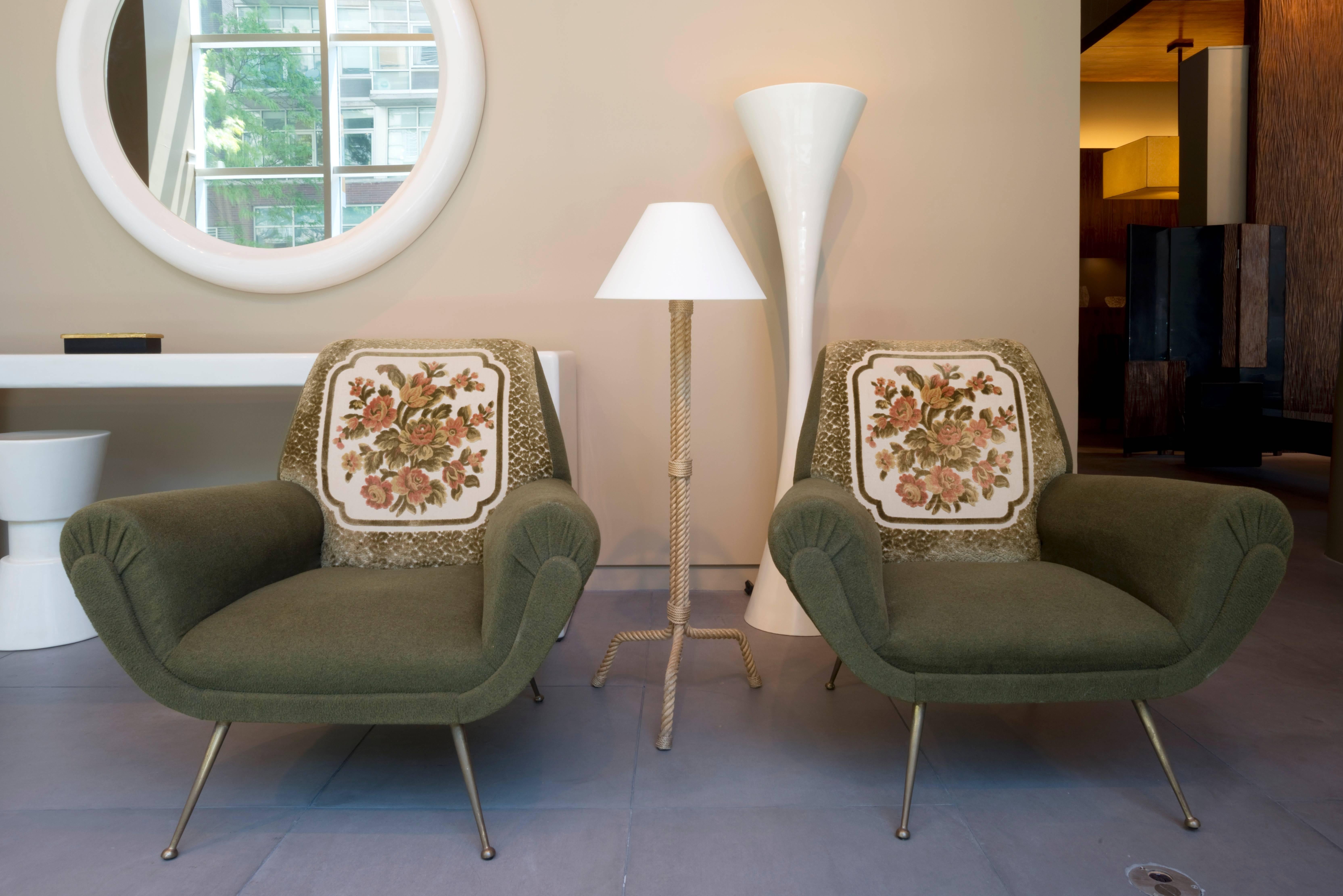 Mid-Century Modern Italian Mid-Century Green Lounge Chairs Bronze Gigi Radice Minotti Original 1950