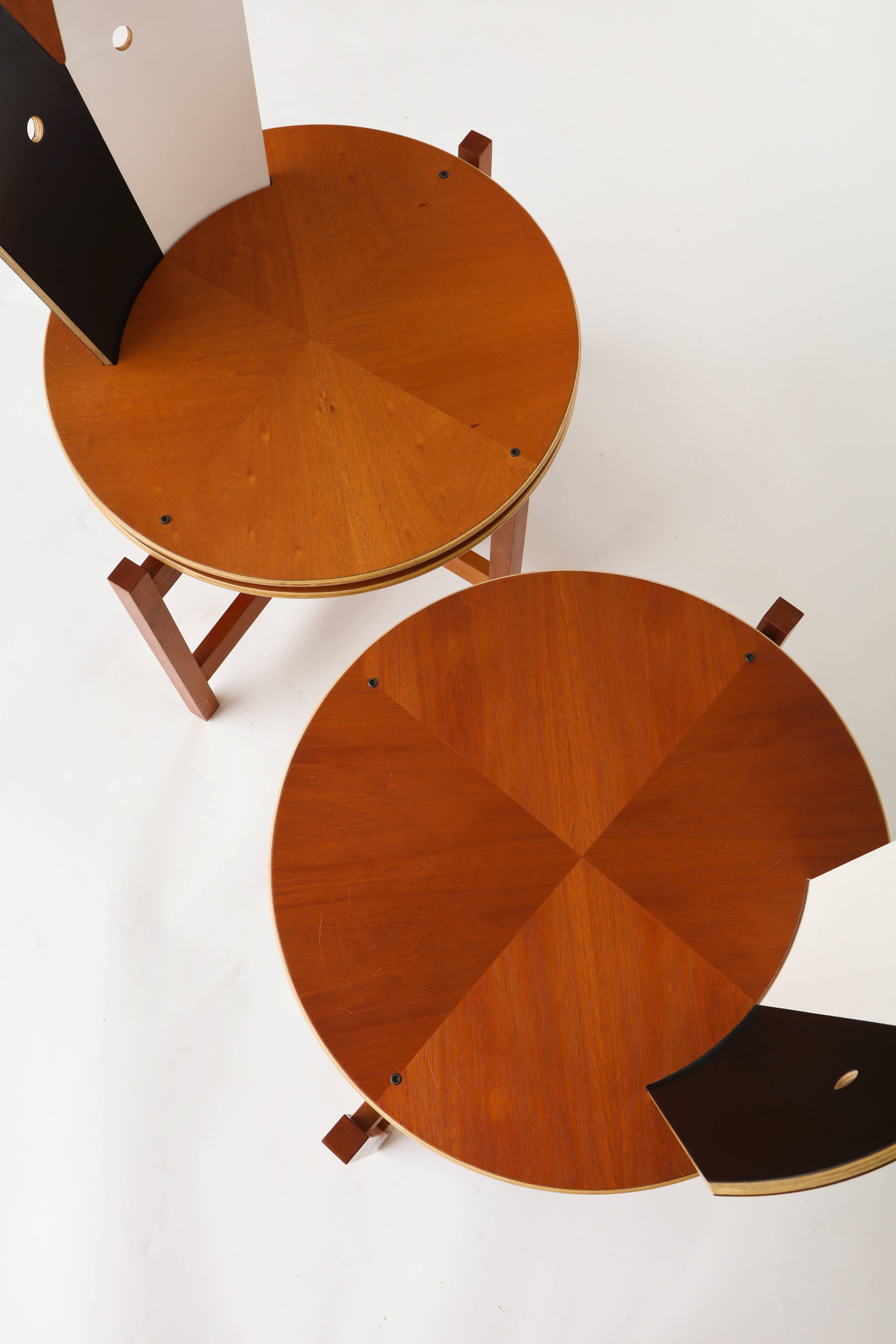 Late 20th Century Robert Evanson Post Modern 1980 Chairs Tables Pair Modernist Memphis