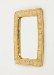 Francois Lembo Glazed Ceramic Mirror Gold Jewel Enamel Mid Century, 1960 France
