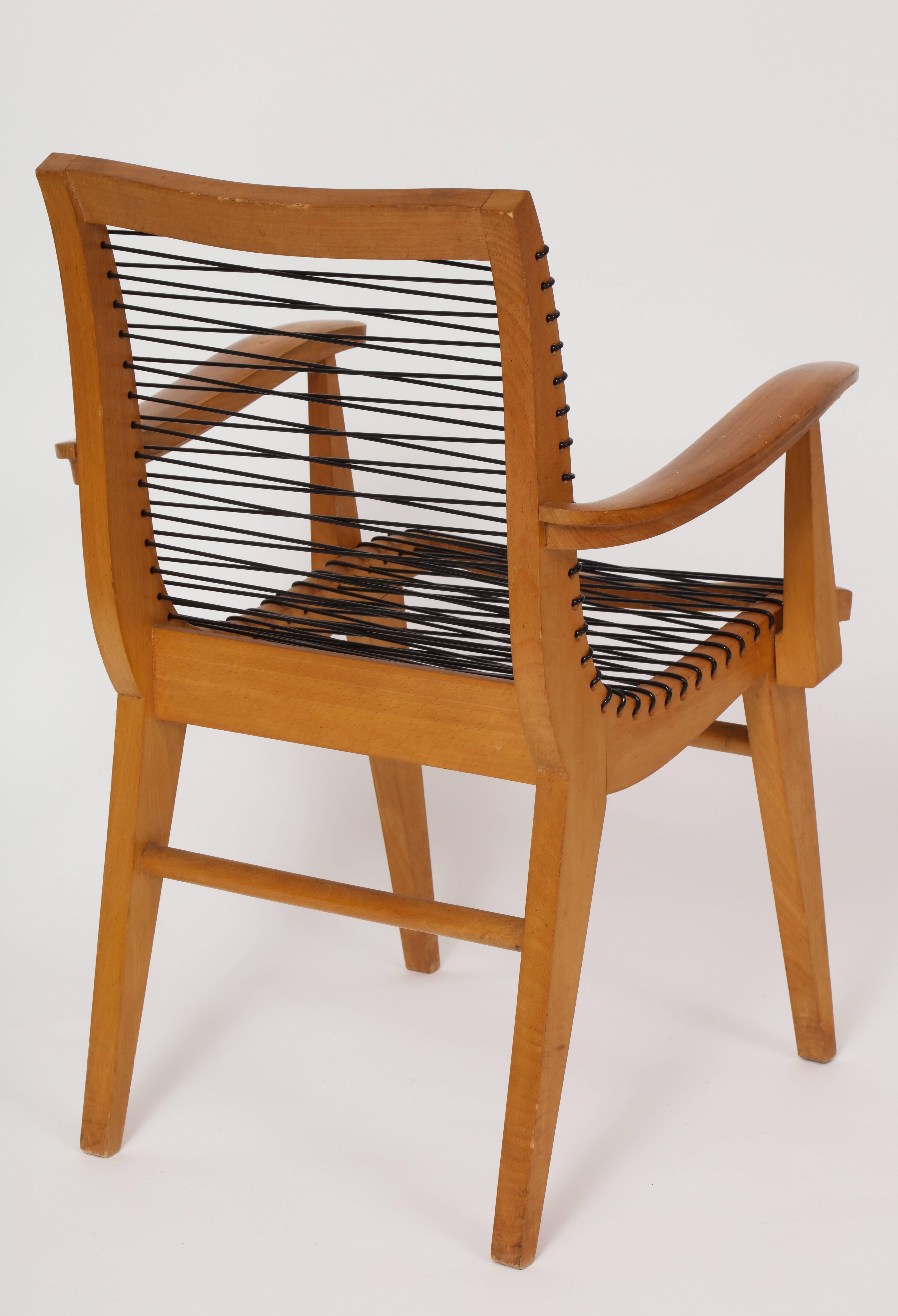 Louis Sognot Sculptural Wood French Mid Century Dining Office Chairs, 1950 In Good Condition In New York, NY