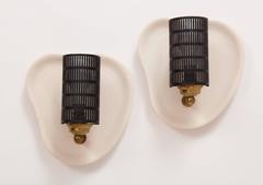 Pair of 1950 Ceramic Perforated Metal Sconces Mid Century Brass Detail France