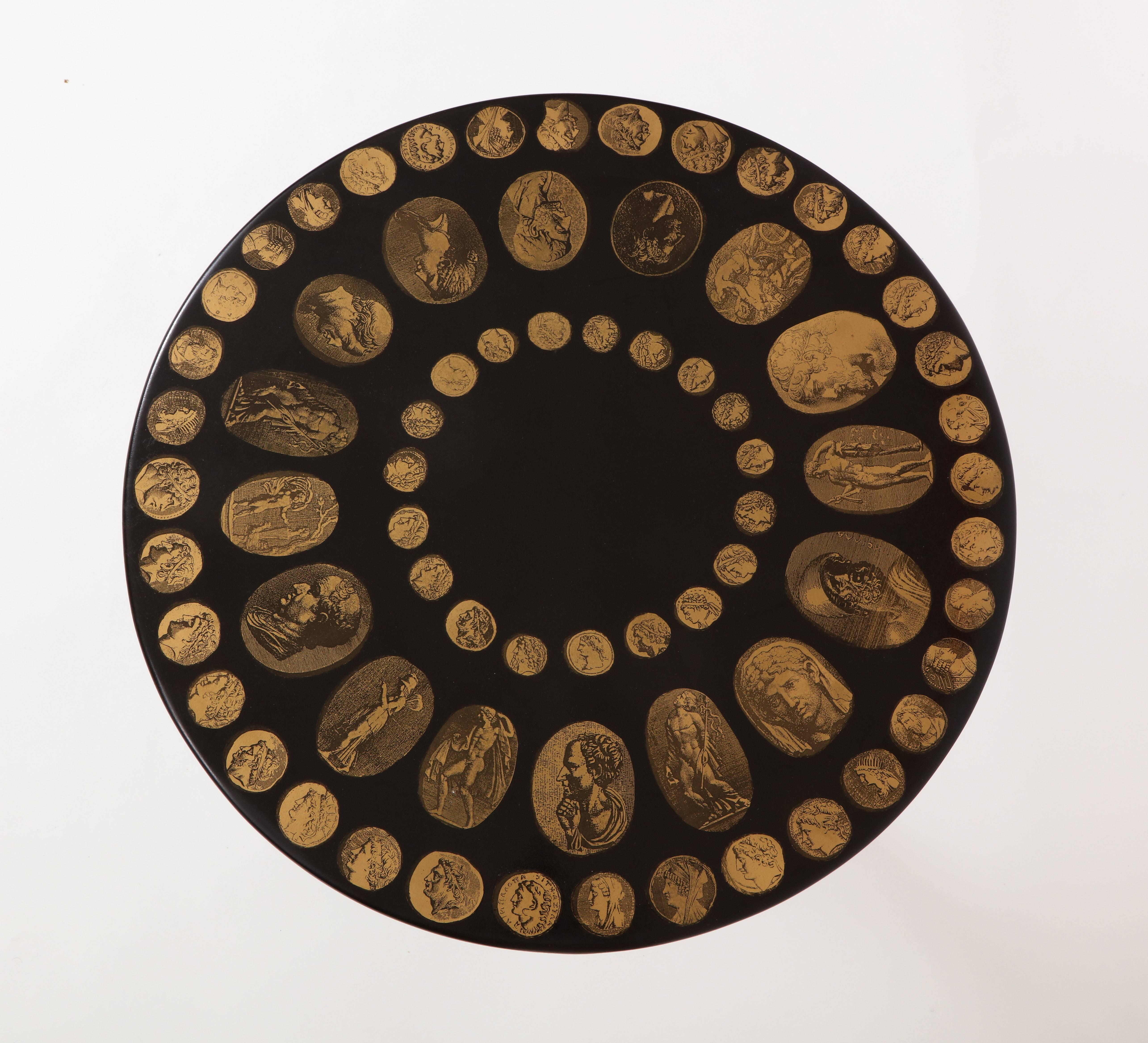 Mid-Century Modern Fornasetti Table Cammei Coin Mid Century, Italian, 1950 1970, Black Brass