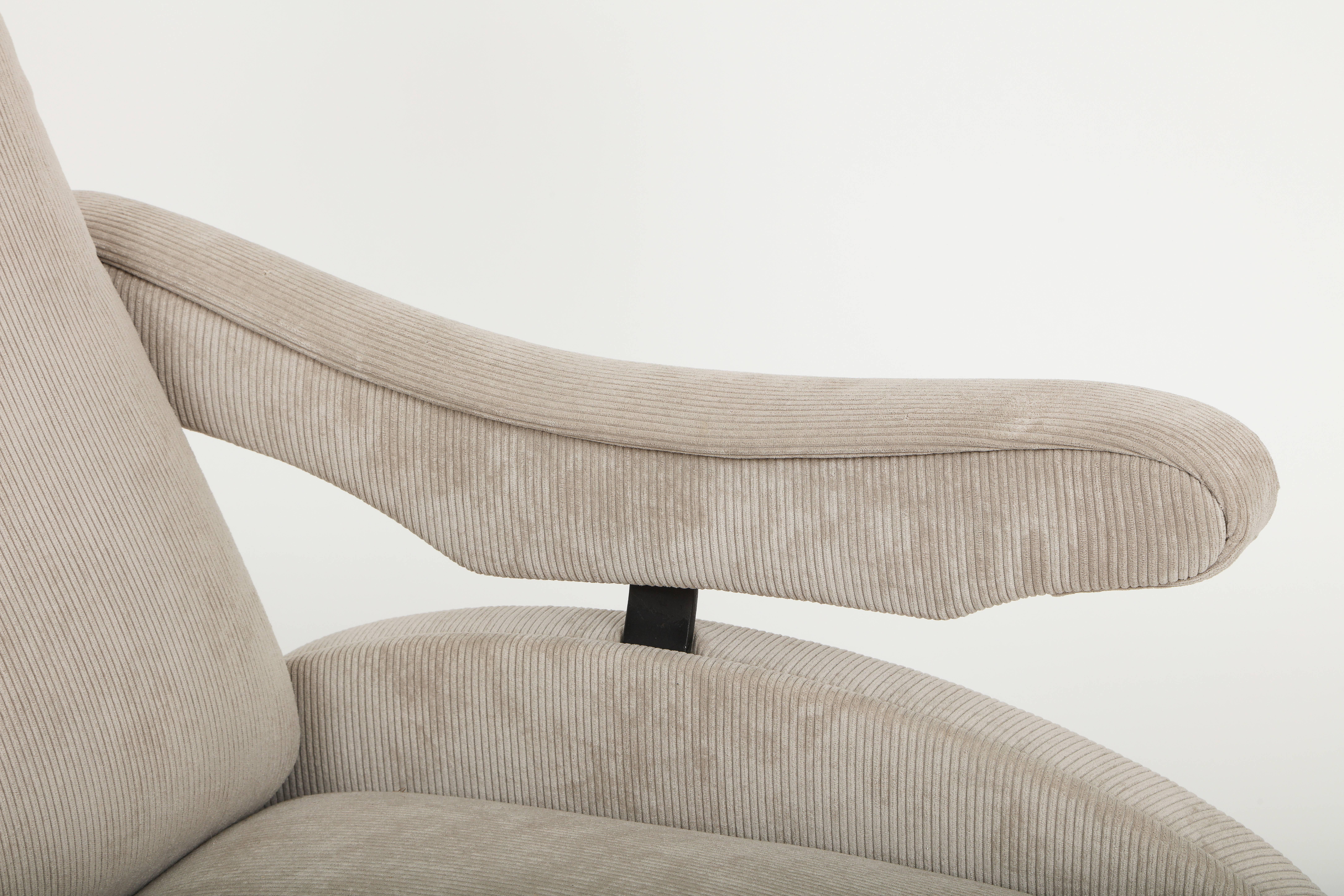 Mid-Century Modern Marco Zanuso Style Grey Velvet Corduroy Lounge Chair  Mid Century, Italian, 1960