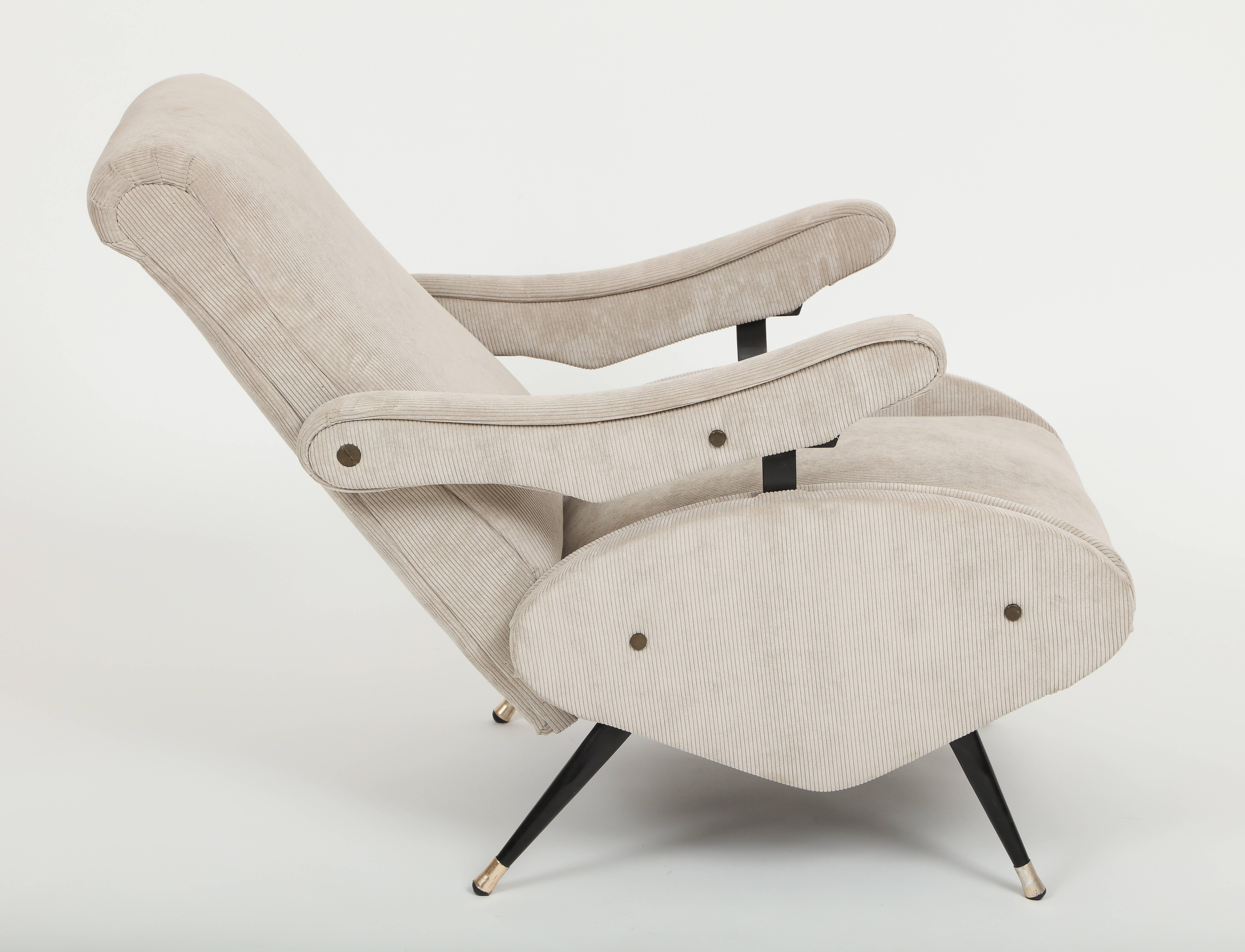Mid-20th Century Marco Zanuso Style Grey Velvet Corduroy Lounge Chair  Mid Century, Italian, 1960