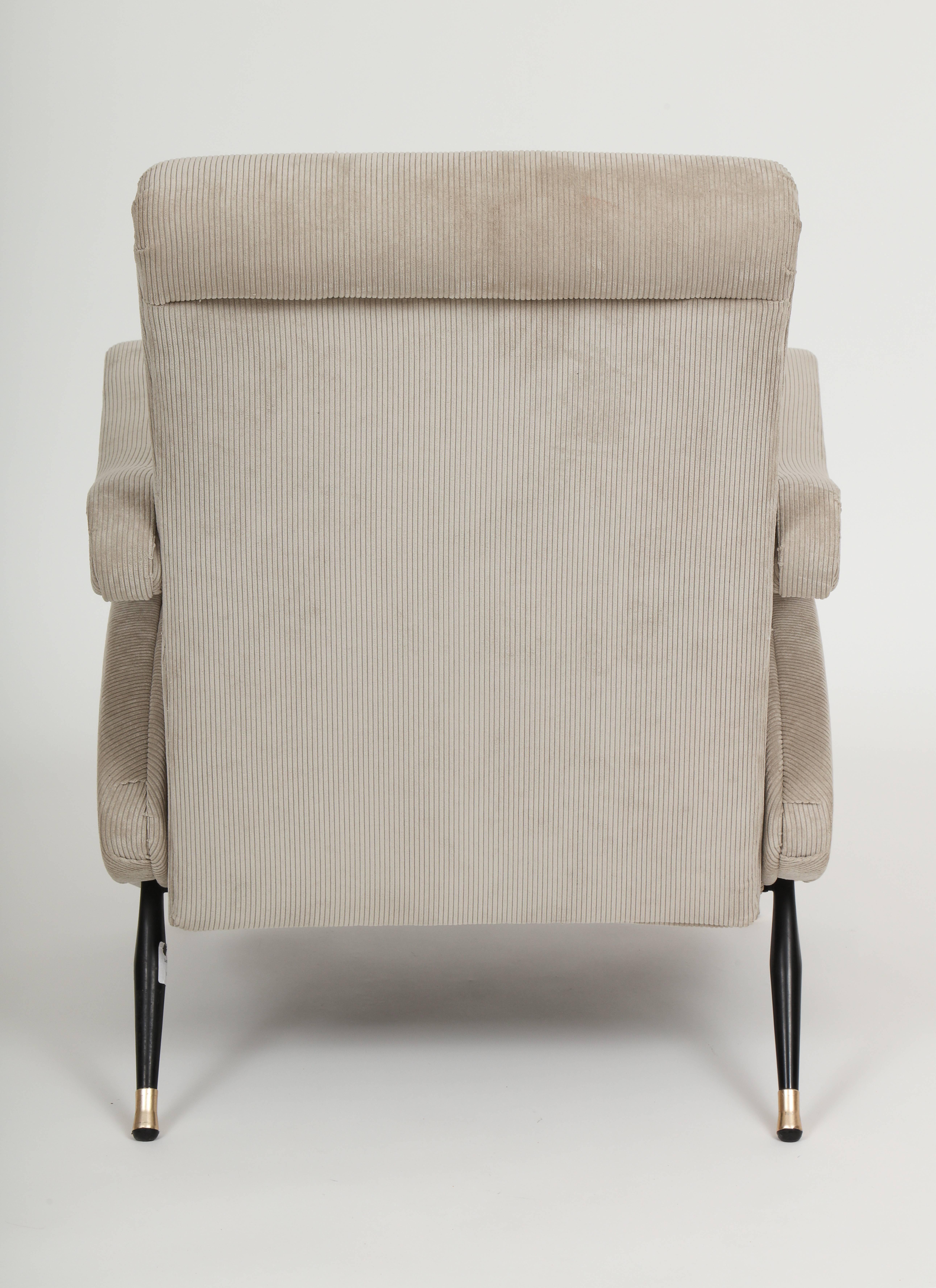 Marco Zanuso Style Grey Velvet Corduroy Lounge Chair  Mid Century, Italian, 1960 1