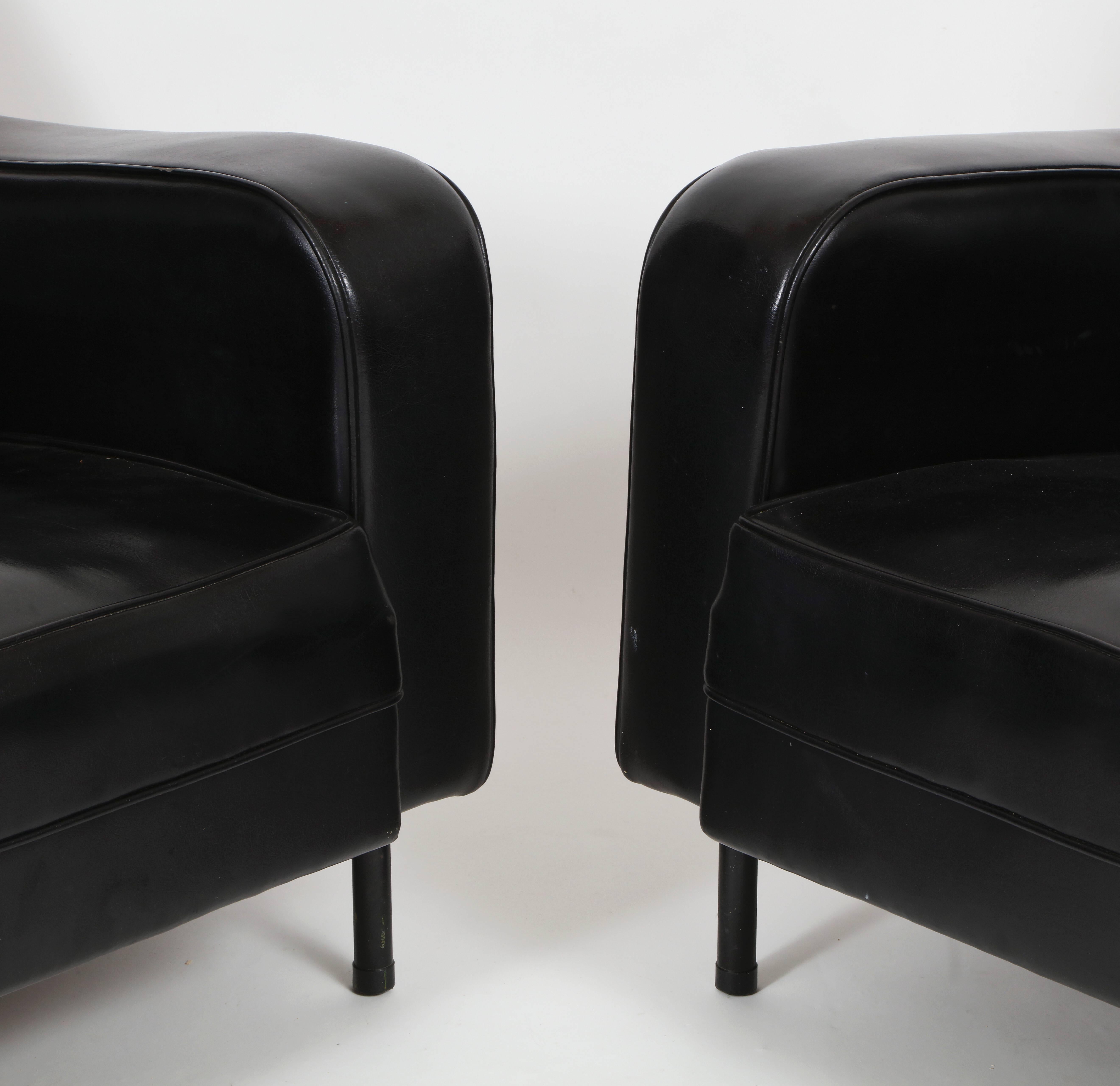 Pair of Guariche Attr Airborne 1950 Black Faux Leather Chairs Mid-Century France 1
