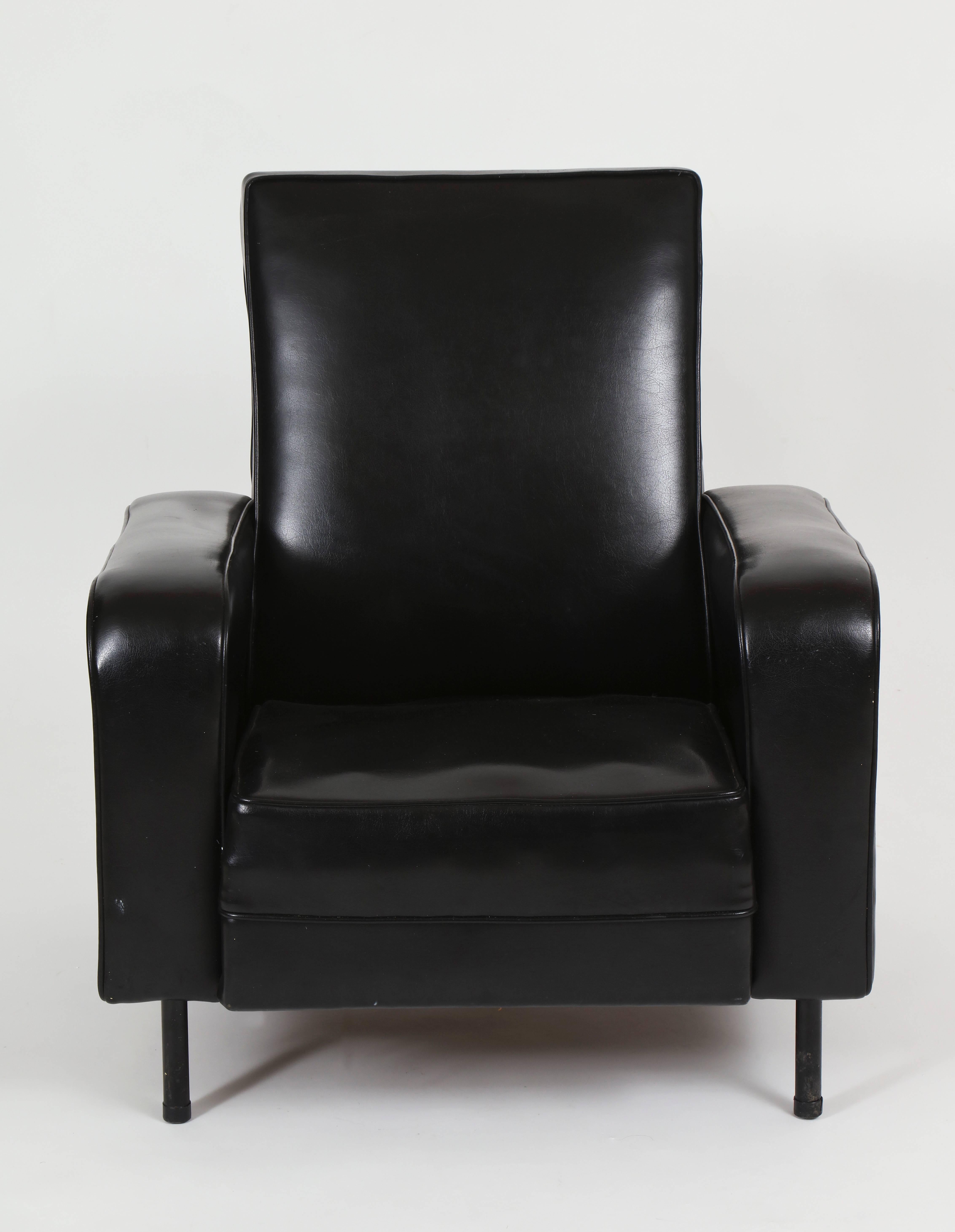 Pair of Guariche Attr Airborne 1950 Black Faux Leather Chairs Mid-Century France In Good Condition In New York, NY