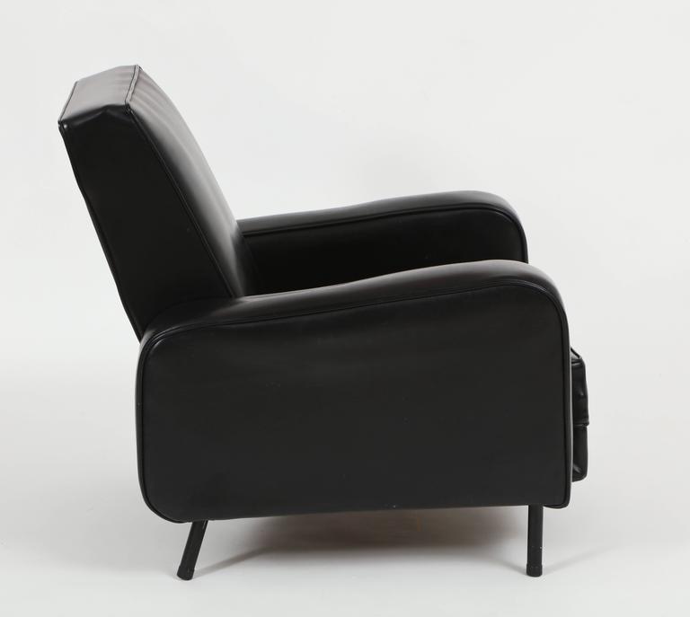 Pair Of Guariche Attr Airborne 1950 Black Faux Leather Chairs Mid French Pair Of Guariche Attr Airborne 1950 Black Faux Leather Chairs Mid Century France For